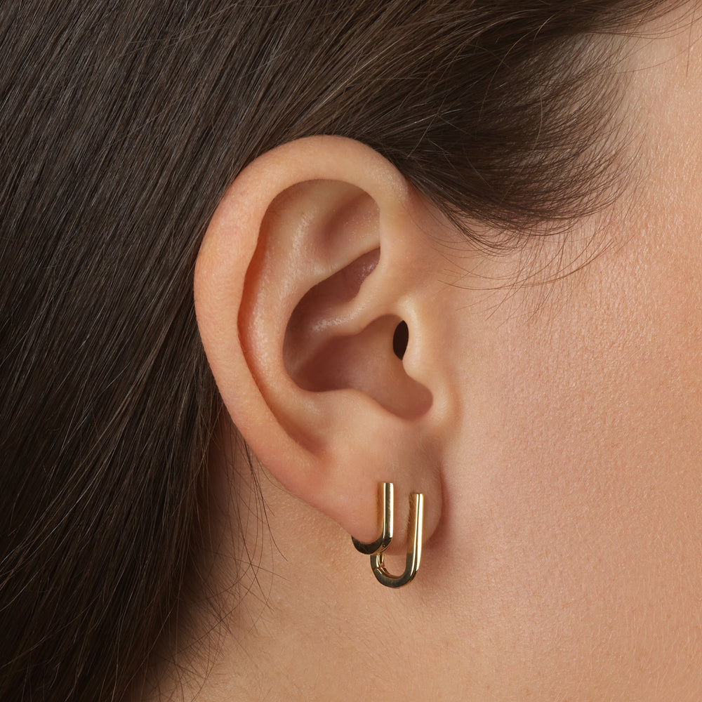 10k Gold Midi Charm Paperclip Huggie Earrings - Elegant Everyday Jewelry for Women, Perfect for Work, Date Night & Special Occasions