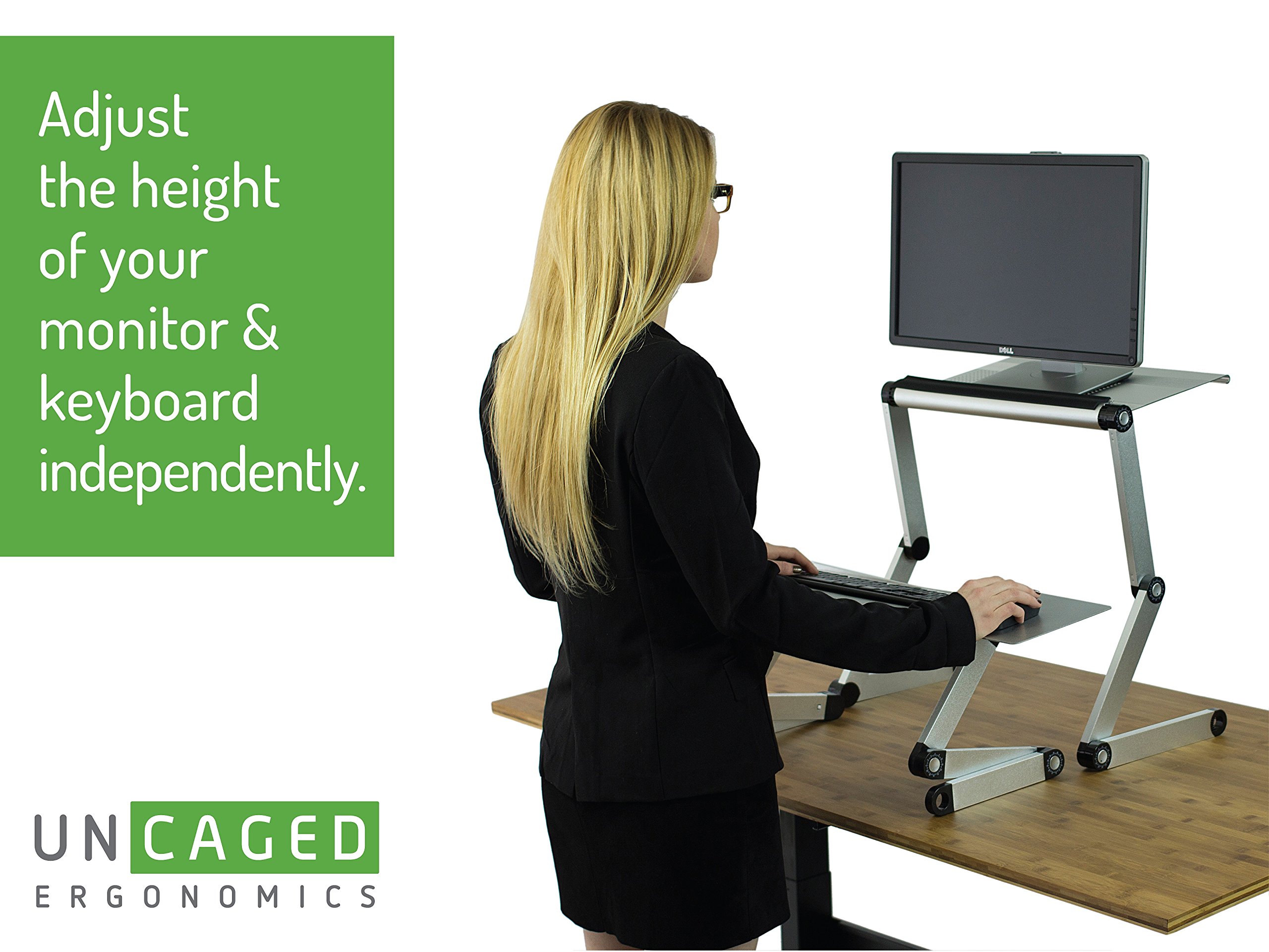 Ergonomic WorkEZ Adjustable Standing Desk Converter - Sit to Stand Riser for Laptop & Monitor, Silver | Height & Angle Adjustable with Negative Tilt | Perfect for Home Office, Gaming & Workspace Ergonomics