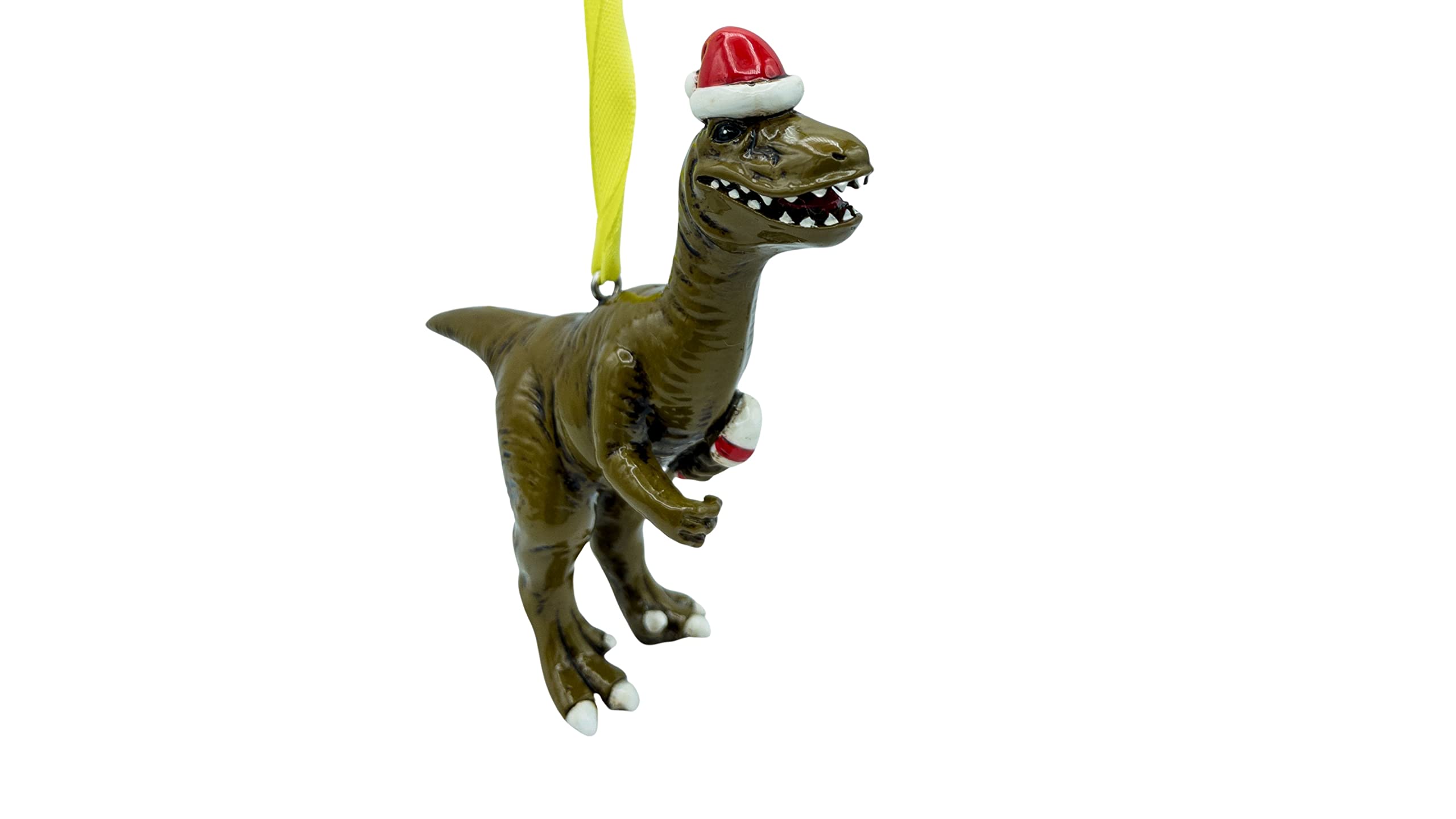 Dinosaur Raptor Christmas Tree Ornament with Candy Cane - Fun Holiday Decor for Kids' Room & Christmas Party Decorations