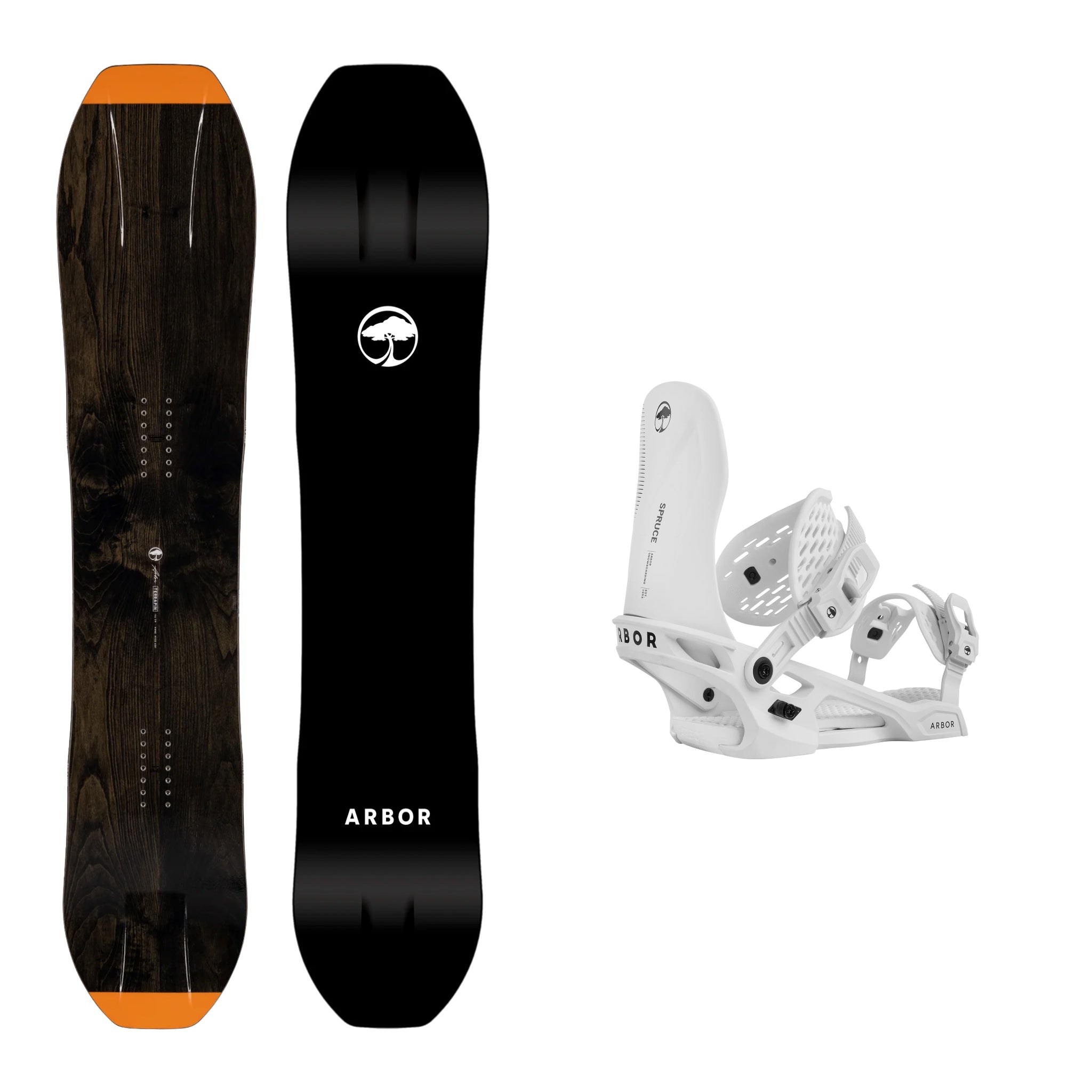 **Arbor Terrapin Rocker Snowboard with Arbor Spruce Bindings 2025 – All-Mountain Freestyle Snowboard for Men & Women – Perfect for Powder, Park & Groomed Runs**