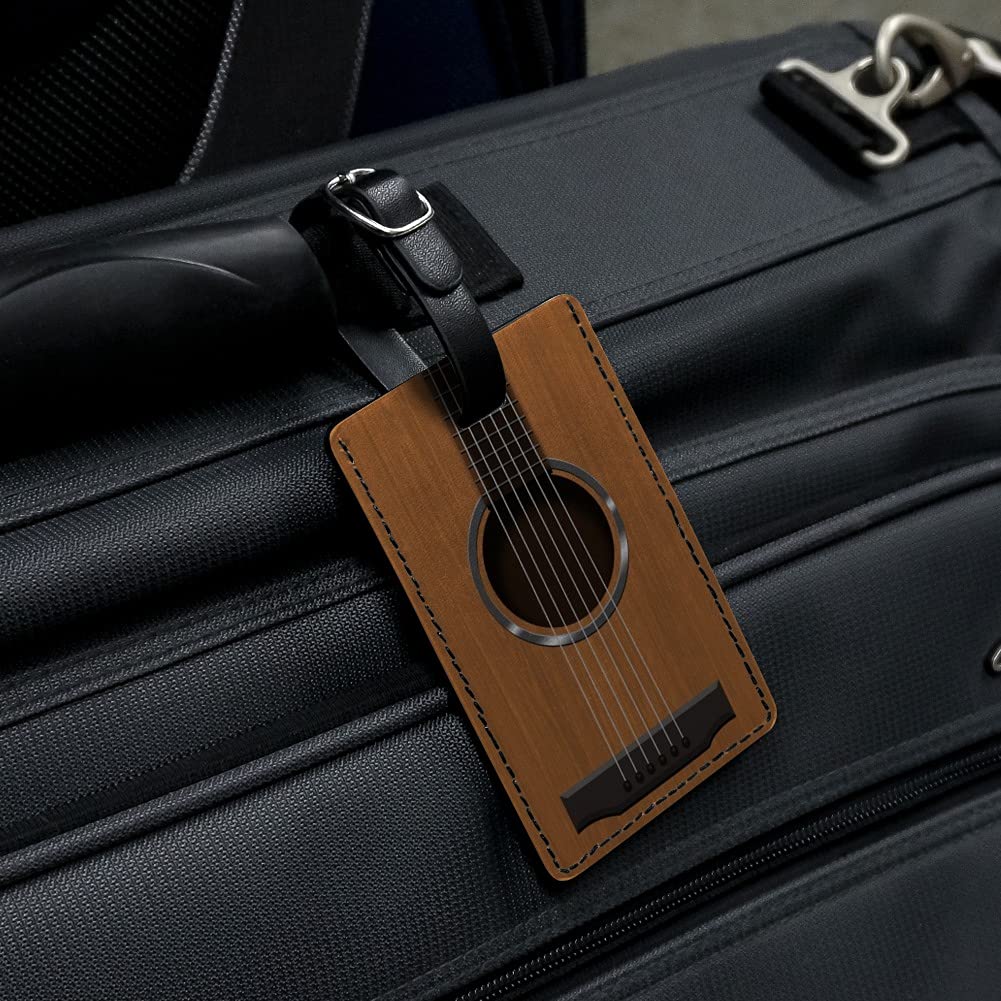 Premium Leather Luggage Tag for Suitcases & Carry-Ons - Customizable ID Card Holder with Guitar String Design - Perfect for Travel, Business Trips & Music Lovers