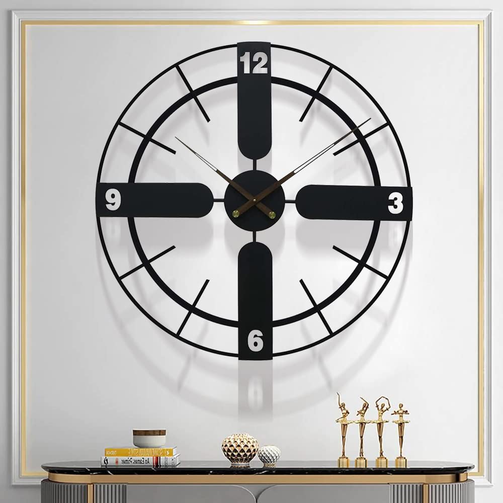 27.6 Inch Large Modern Wall Clock - Silent Metal Black Wall Decor for Living Room, Bedroom, Dining Room & Kitchen | Perfect Home Office & Farmhouse Decor