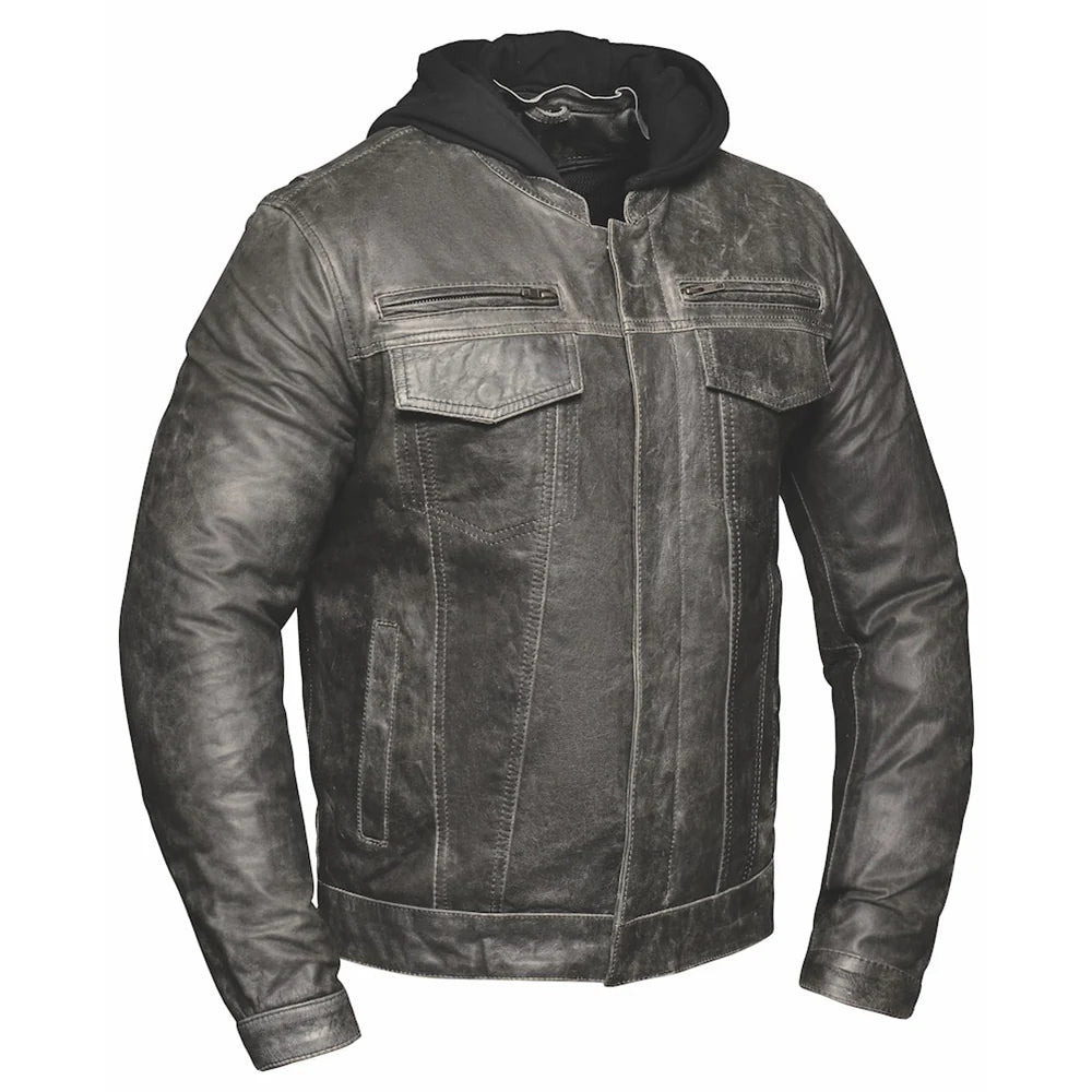 UNIK Leather Co. Sturgis Men's Premium Vented Leather Motorcycle Jacket - Breathable Hooded Biker Jacket for Riding & Outdoor Adventures