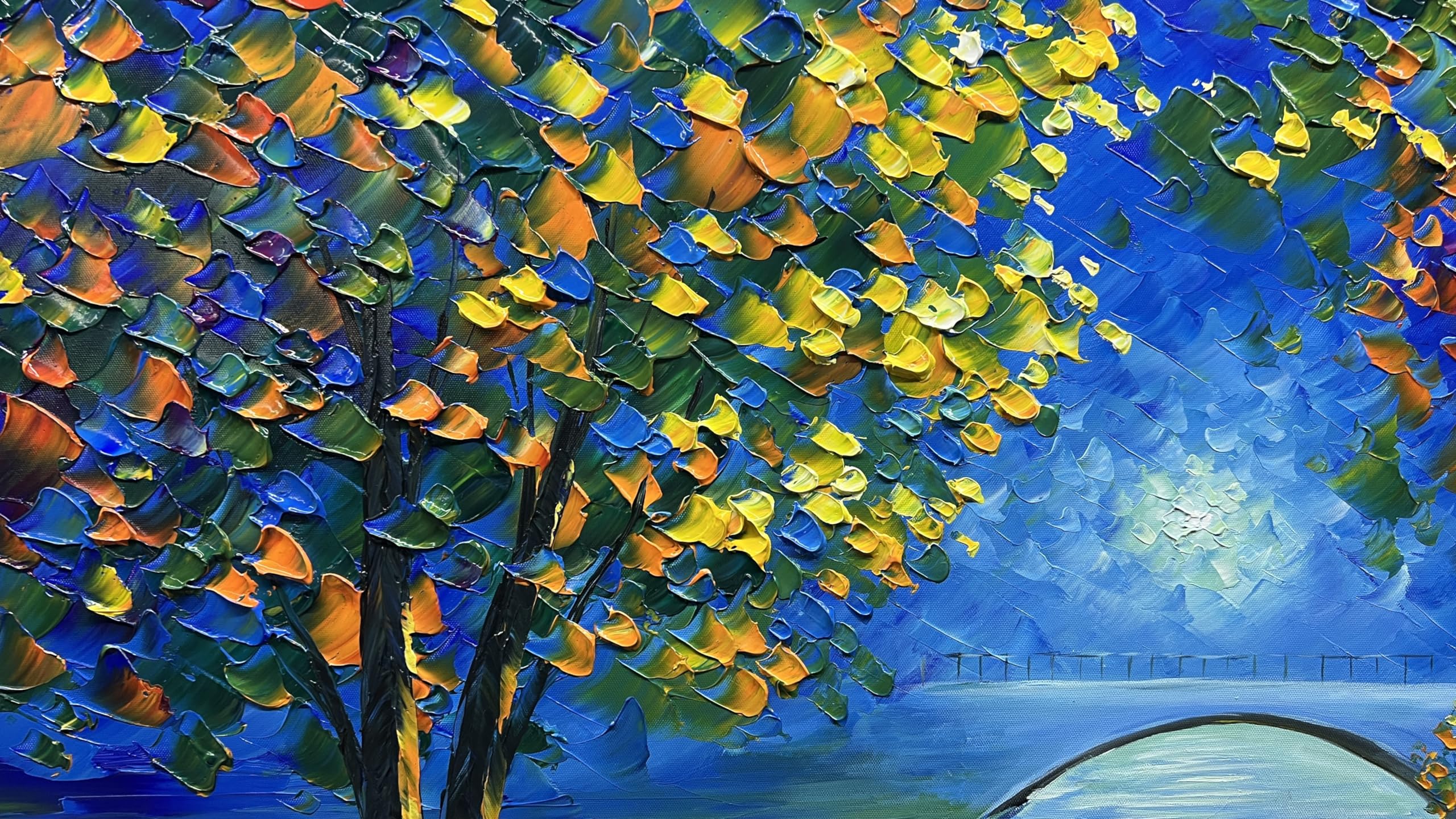 YaSheng Art - Handmade Textured Tree Abstract Landscape Oil Painting on Canvas, Contemporary Wall Art for Home & Office Decor, 24x48 Inch - Perfect for Living Room, Bedroom, or Office Wall Decorations