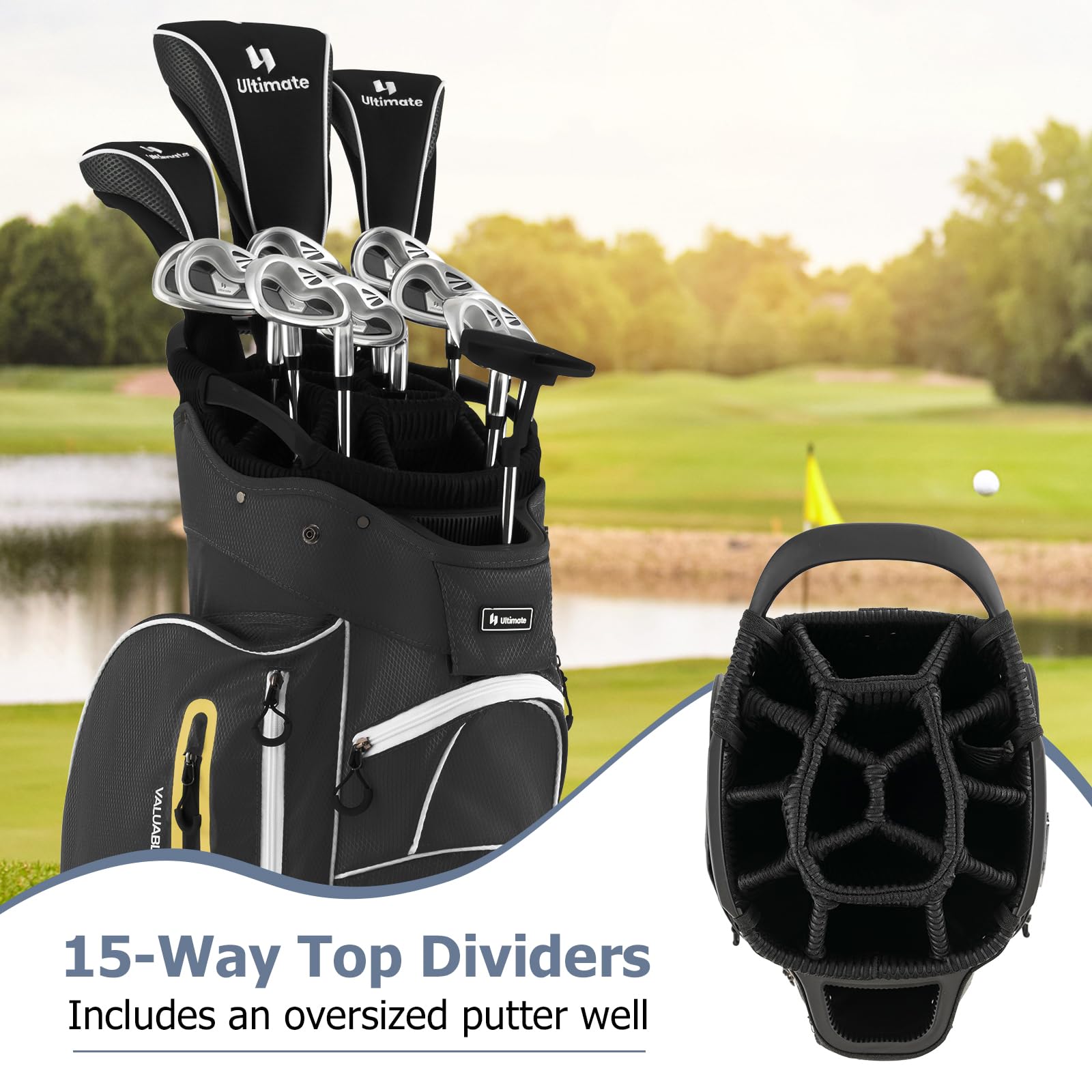 **Tangkula 15-Way Top Divider Golf Cart Bag - Lightweight Golf Club Bag with Putter Well, 7 Pockets, Cooler Bag, Shoulder Strap & Rain Hood - Portable Golf Carry Bag for Men & Women - Perfect for Golf Courses, Driving Ranges & Travel**