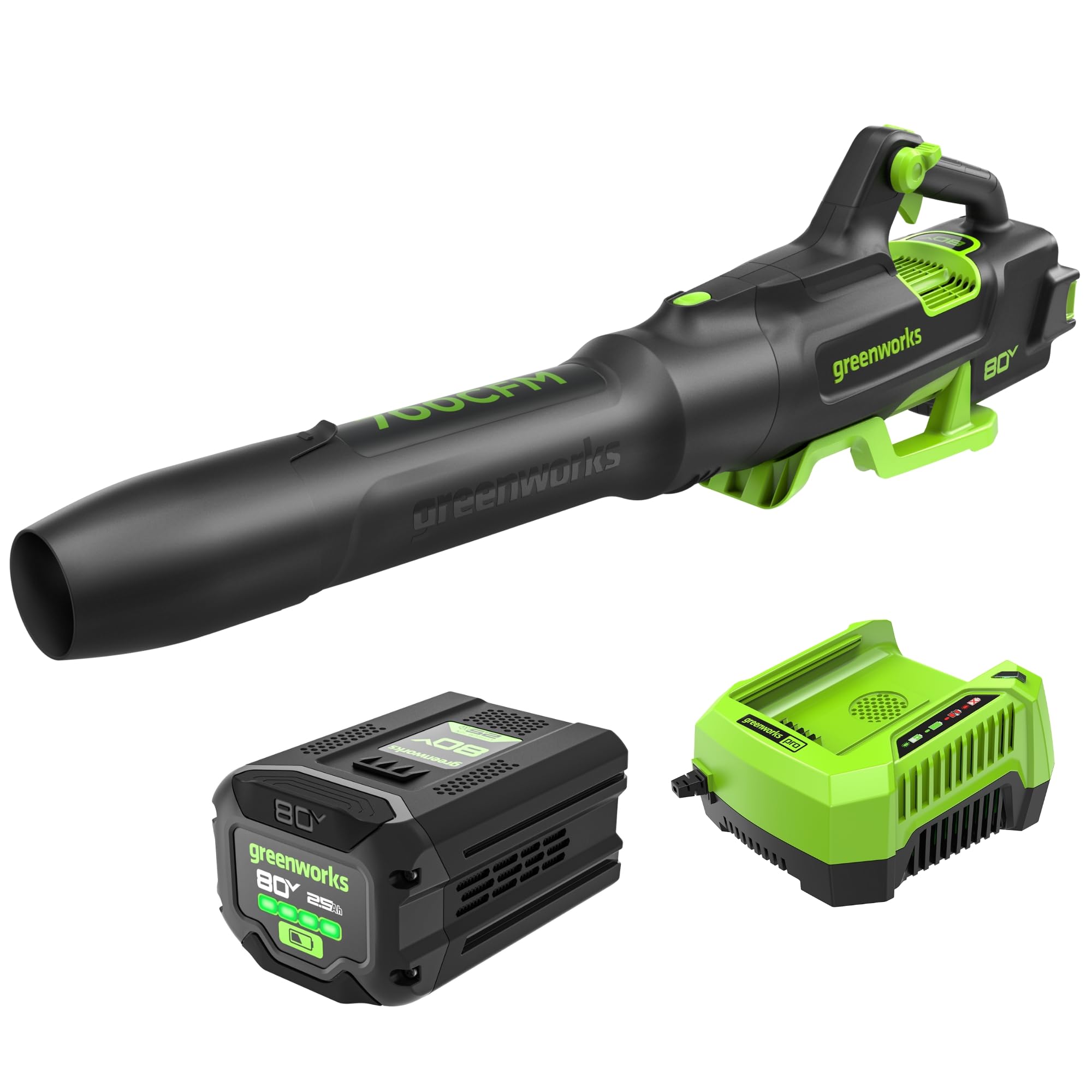 Greenworks 80V 700 CFM Cordless Leaf Blower - Commercial-Grade Power, 45-Min Fast Charger with 2.5Ah Battery for Wet Leaves & Heavy Debris - Perfect for Yard Cleanup, Landscaping & Professional Use