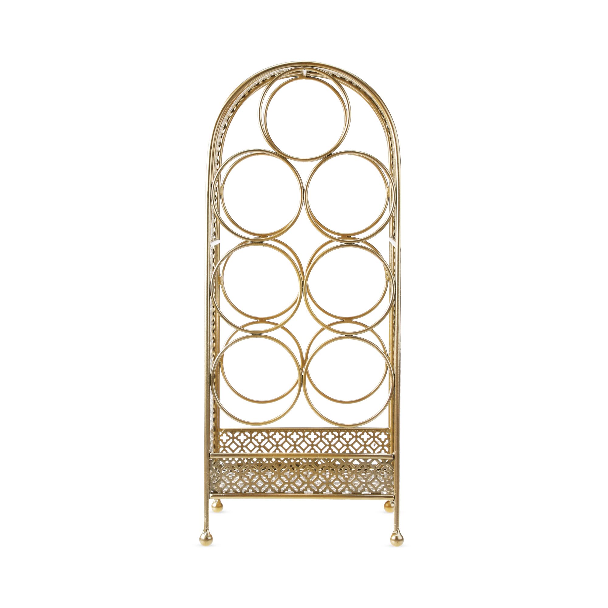 Twine Trellis Wine Rack - Holds 7 Bottles, Gold Countertop Wine Storage Organizer, Durable Cast Iron Design - Perfect for Kitchen Counter, Bar, Dining Room & Wine Cellar Decor