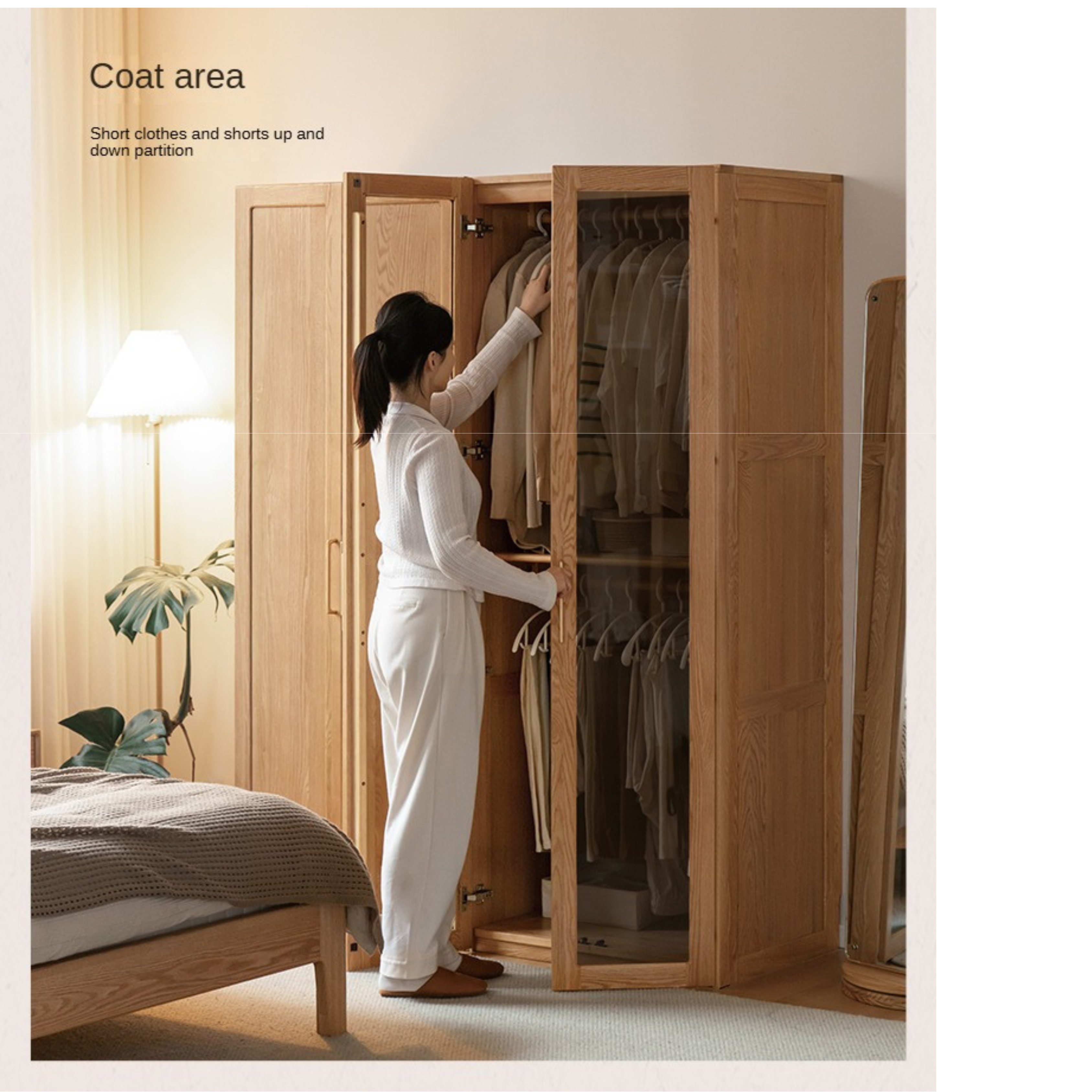 Solid Oak Wood Modern Wardrobe - Customizable Closet Organizer for Bedroom, Walk-in Closet & Home Storage