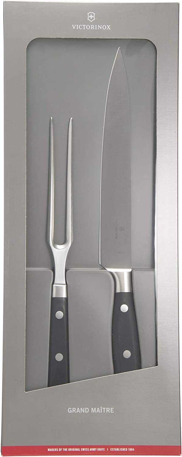 Victorinox Grand Maitre Carving Set - 2-Piece Premium Kitchen Knife Set with Chef Knife & Carving Fork - High-Quality Stainless Steel Kitchen Utensils for Slicing Meat, Roasts & Holiday Meals - Perfect for Home Chefs & Professional Cooking