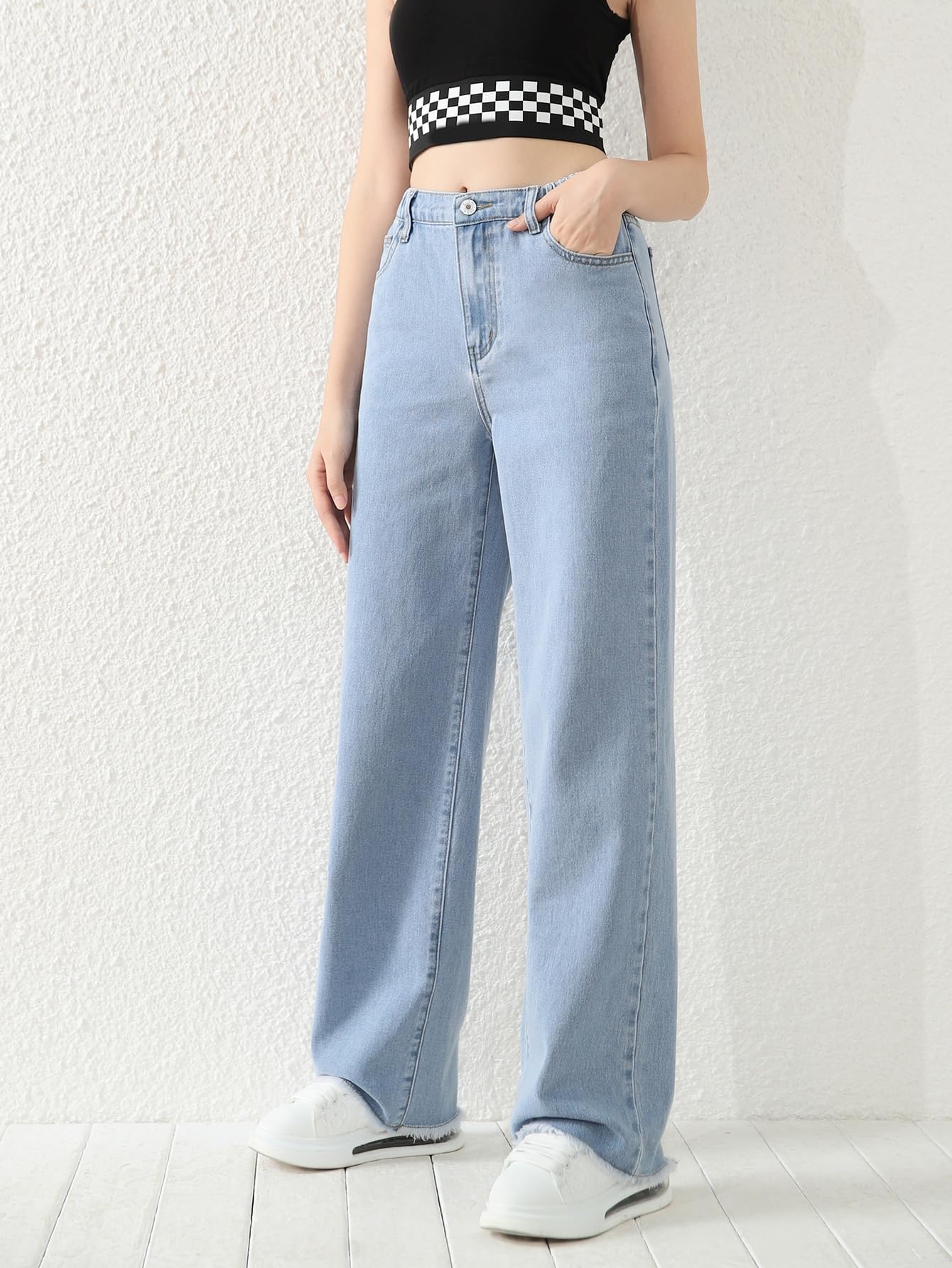 Floerns Girls High Waist Wide Leg Denim Jeans - Raw Hem Straight Leg Pants for Teen Girls | Casual School Outfits & Everyday Wear