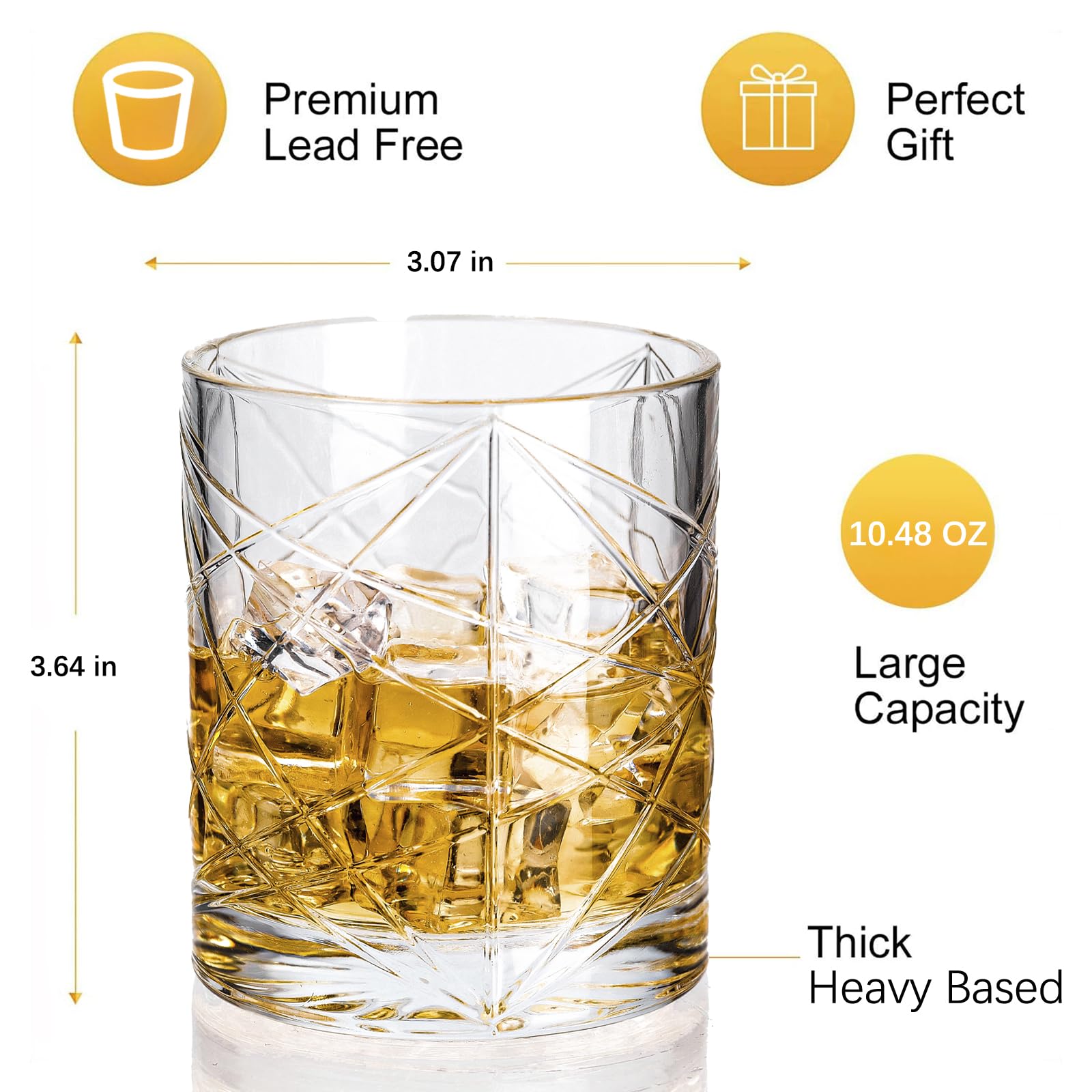 6-Piece 10oz Vintage Cocktail Glasses Set - Whiskey, Bourbon, Water - Perfect for Bar & Gifts