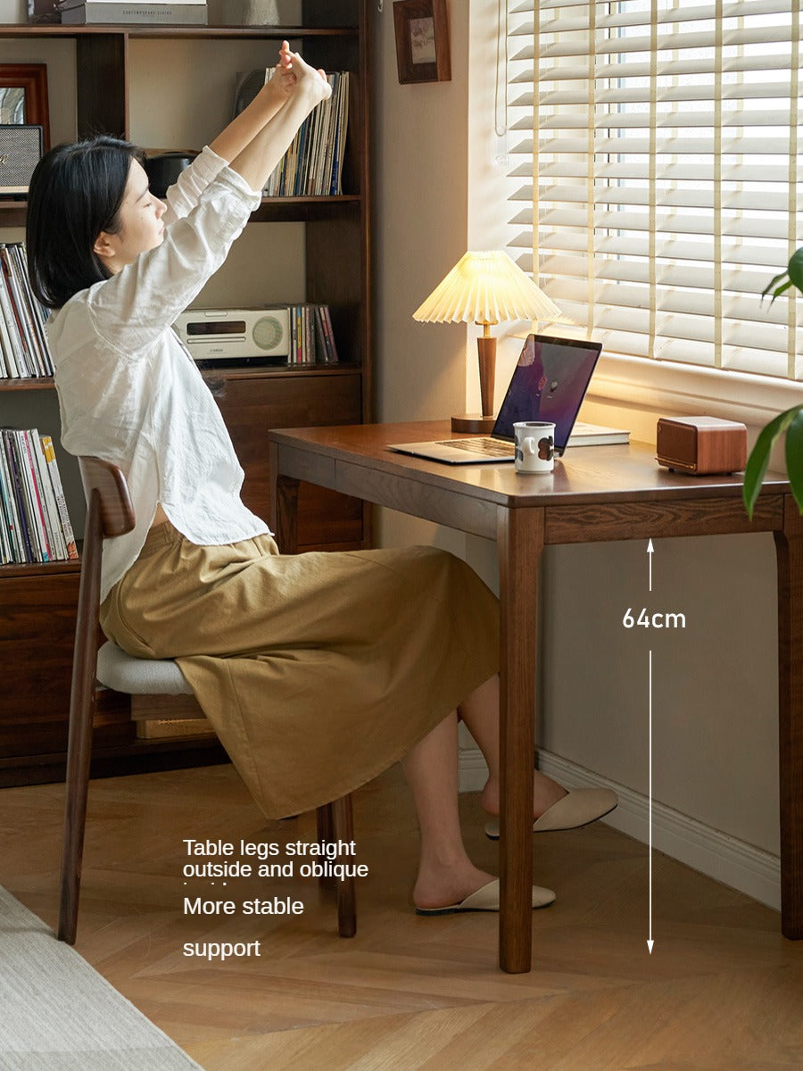 Solid Oak Wood Office Desk in Walnut Finish - Stylish & Durable Workspace Solution for Home Office, Study Room or Business