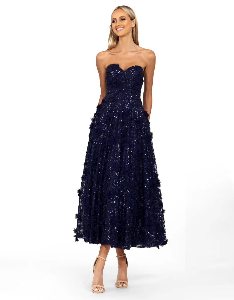 Adela Sweetheart Neckline Floral Midi Dress - Elegant Summer Wedding Guest Dress for Women, Perfect for Garden Parties & Date Nights