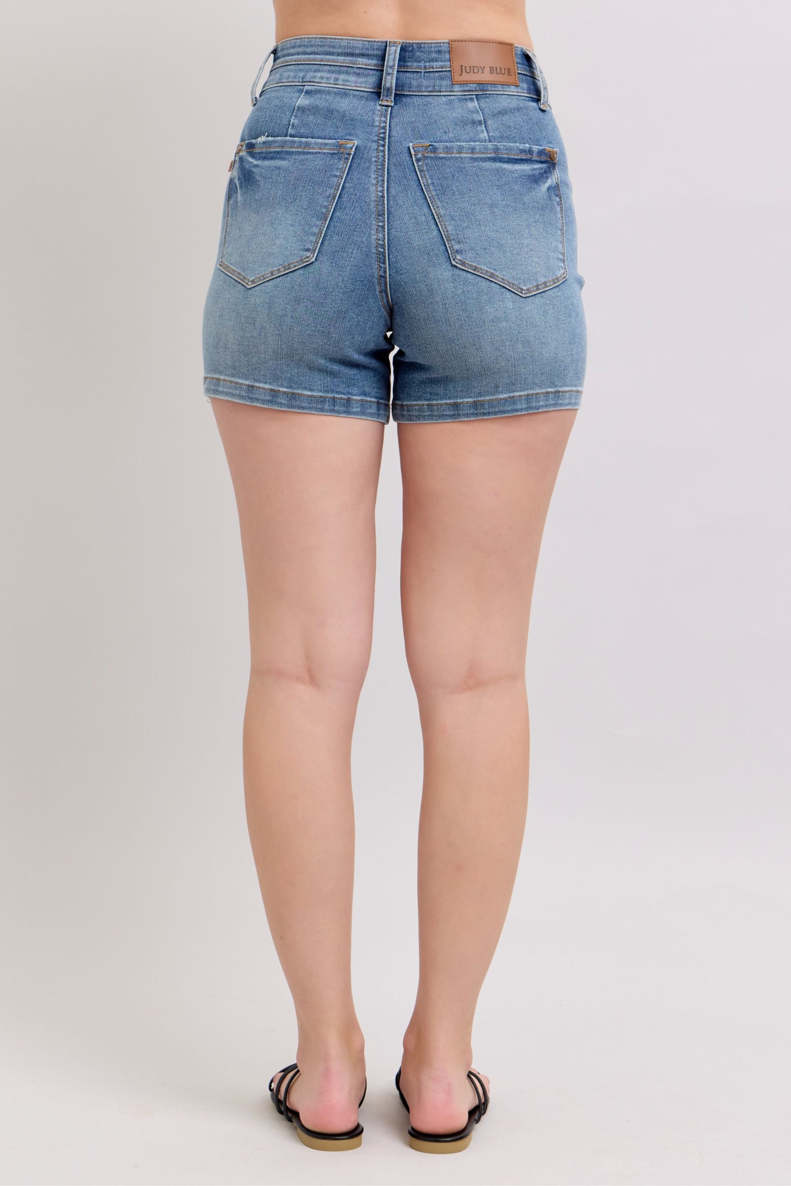 Judy Blue High Rise Tummy Control Denim Shorts for Women - Plus Size 18-24 - Comfortable Stretch Jeans Shorts for Summer, Casual Wear & Vacation Outfits
