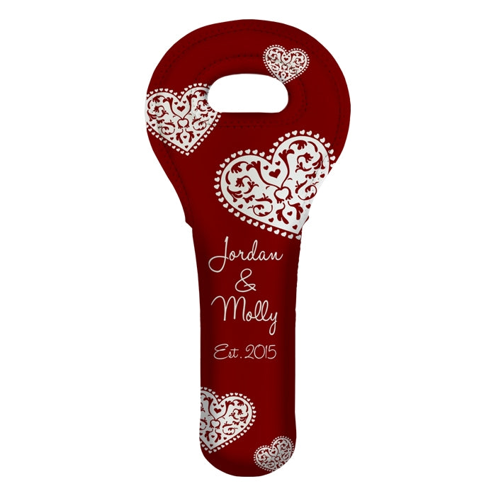 Personalized Wine Tote Bags with Heart Pattern - Multiple Color Choices for Gifts, Bridal Showers & Wine Lovers