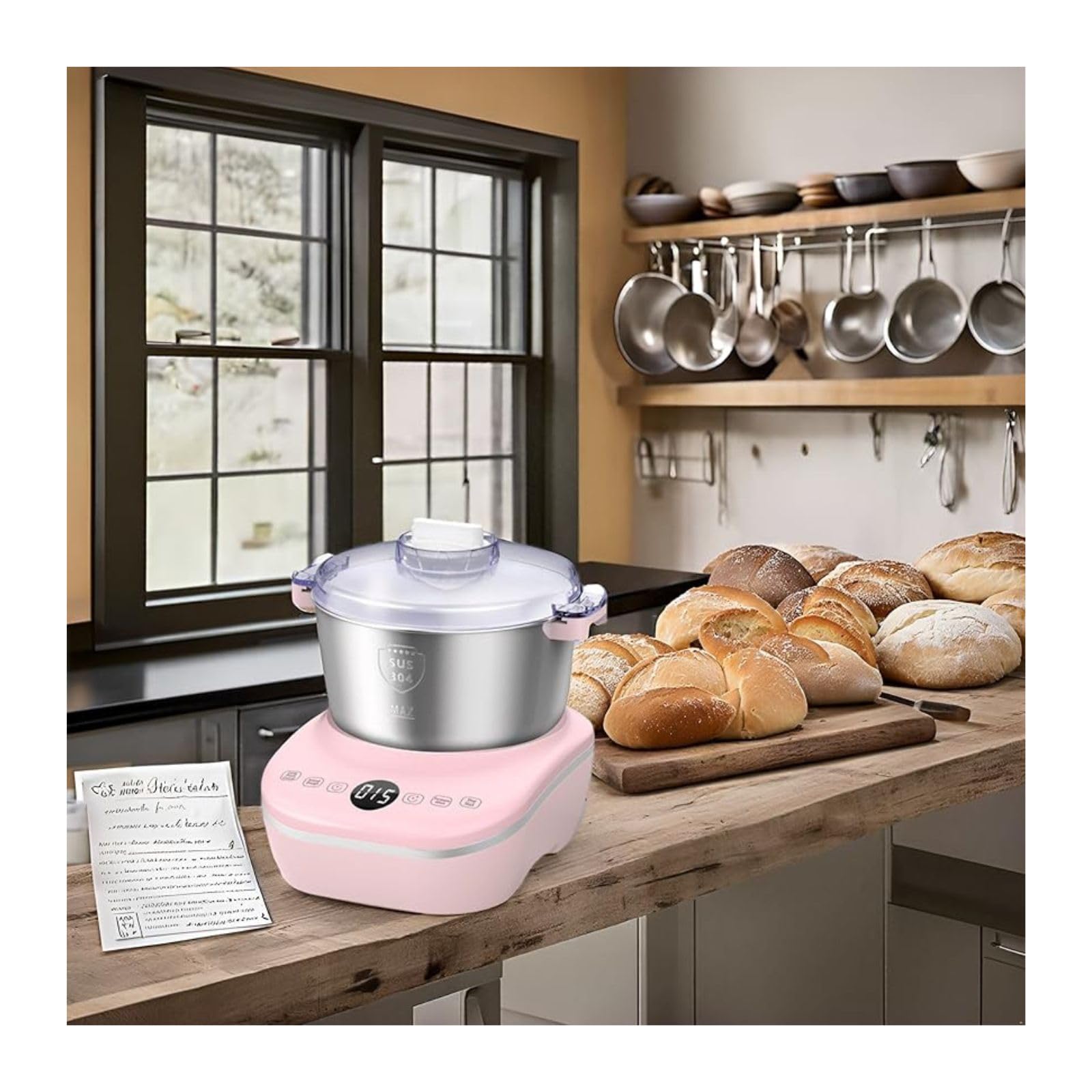 7L (7.3Qt) Electric Dough Mixer with Ferment Function - 304 Stainless Steel Stand Mixer for Bread, Pizza, Pastry, Dumpling & Roti Dough - Perfect for Home Baking & Christmas Gifts - Ideal for Kitchens, Bakeries & Holiday Cooking