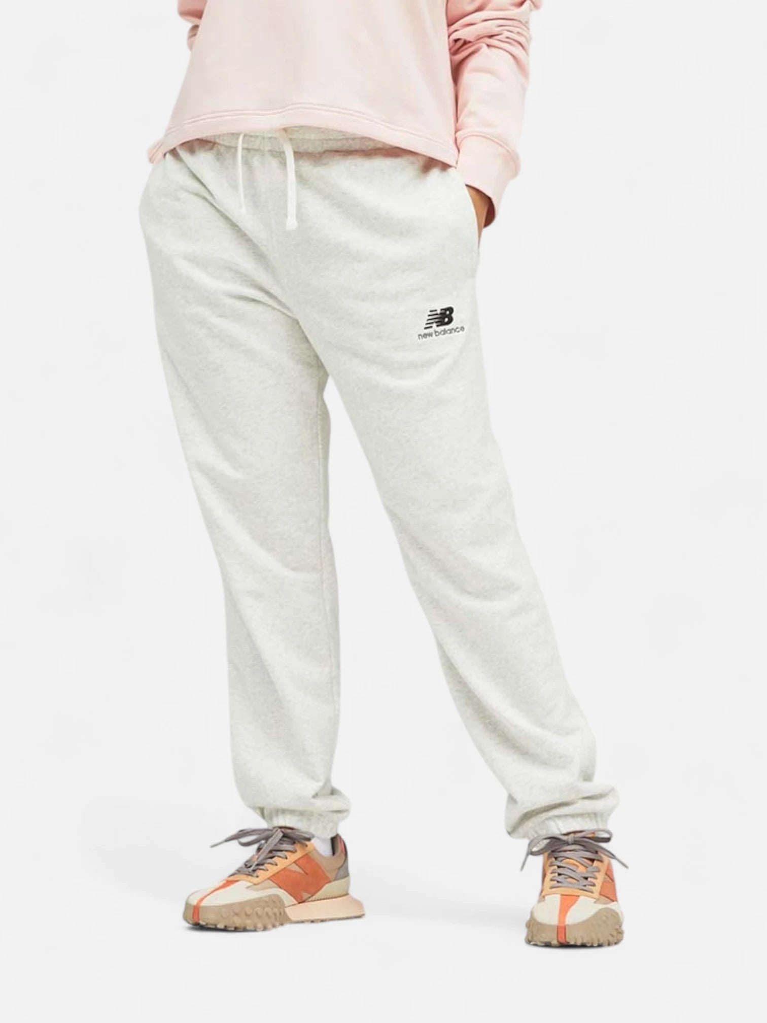 New Balance Essentials Women's White Jogger Pants - Comfortable Athletic Lounge Pants for Running, Yoga & Casual Wear