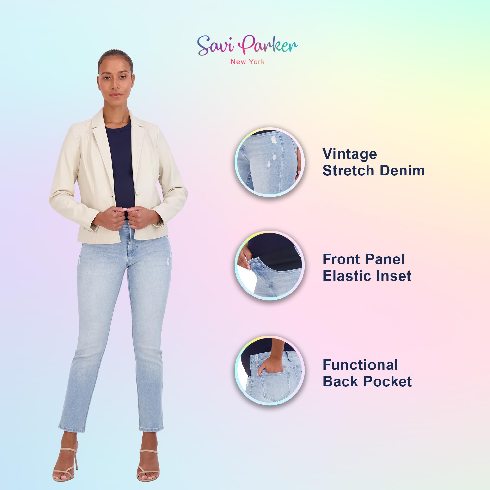 Savi Parker Women's Maternity Jeans Under The Belly - Comfortable Stretch Straight Leg Distressed Pregnancy Pants - 29