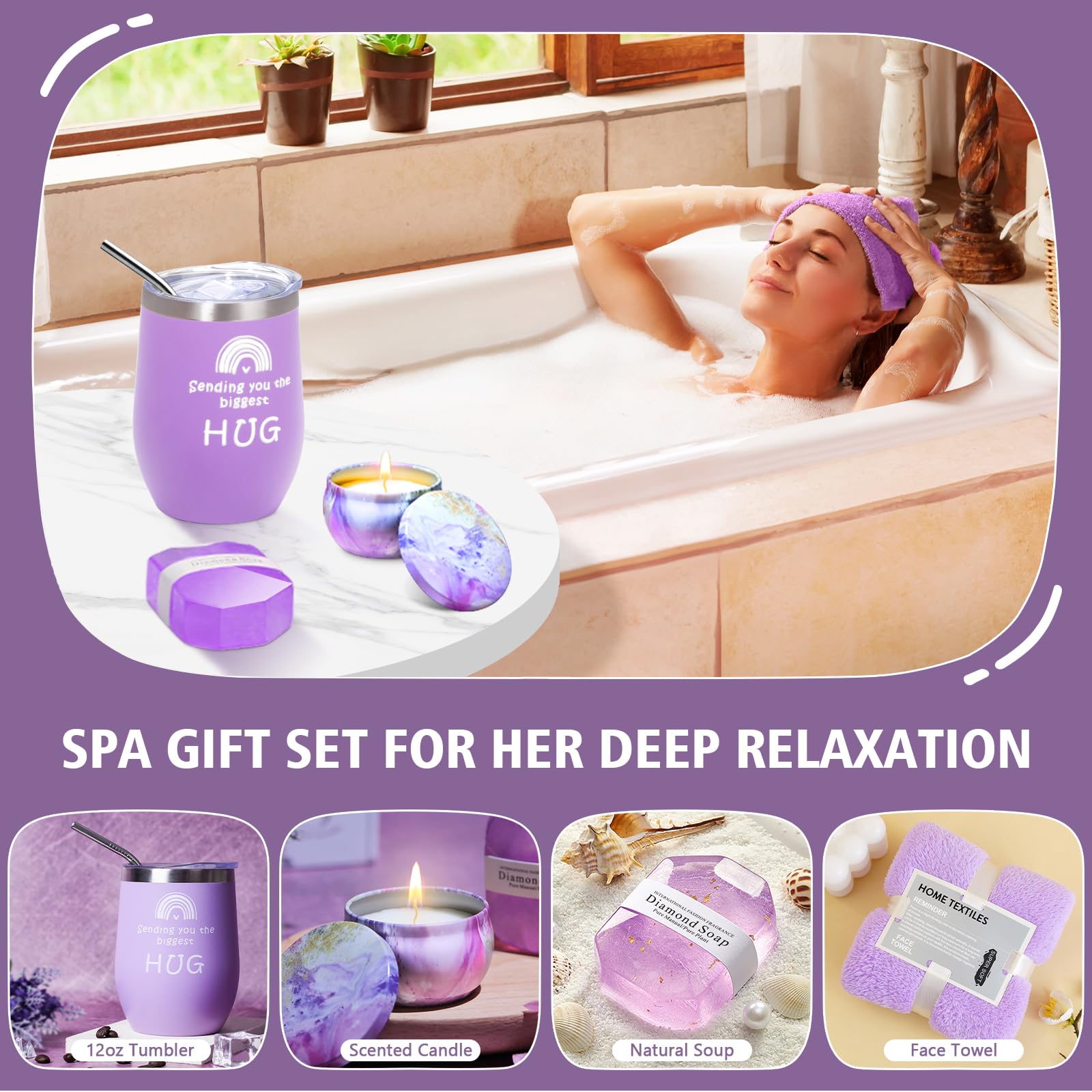 Relaxing Spa Gift Set for Women - Unique Self Care Package with Lavender Essentials | Thoughtful Get Well, Birthday & Mother's Day Gifts for Her, Wife, Sister or Friend | Perfect for Home Relaxation, Stress Relief & Pampering