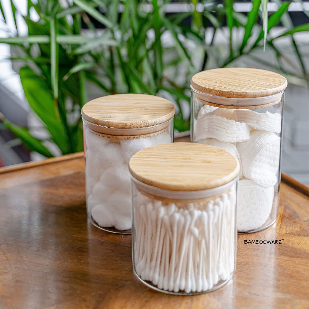 Airtight Glass Storage Containers with Wooden Lids - Set of 3 Kitchen & Pantry Organization Jars for Sugar, Flour, Rice, Pasta, Spices, Candy, Cookies | Perfect for Baking, Meal Prep & Food Storage