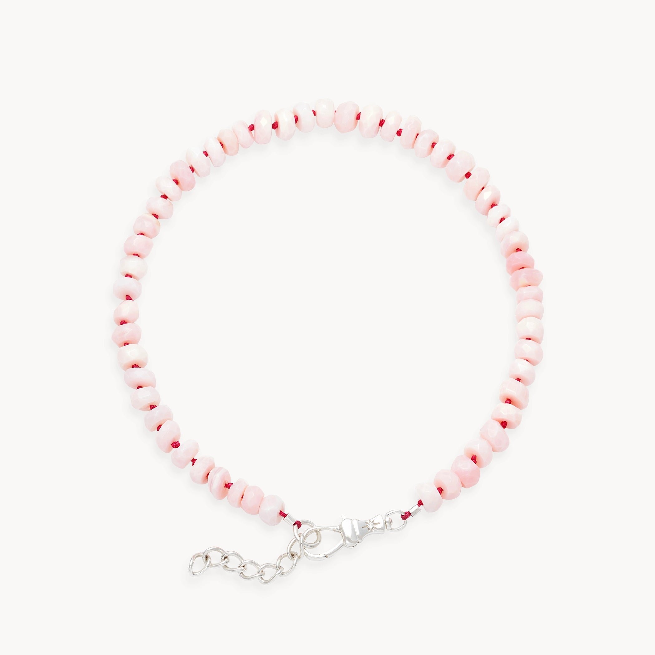 Pink Opal Beaded Anklet with Sterling Silver, Natural Pink Opals & Brilliant Diamonds – Elegant Boho Jewelry for Beach, Festival & Everyday Wear
