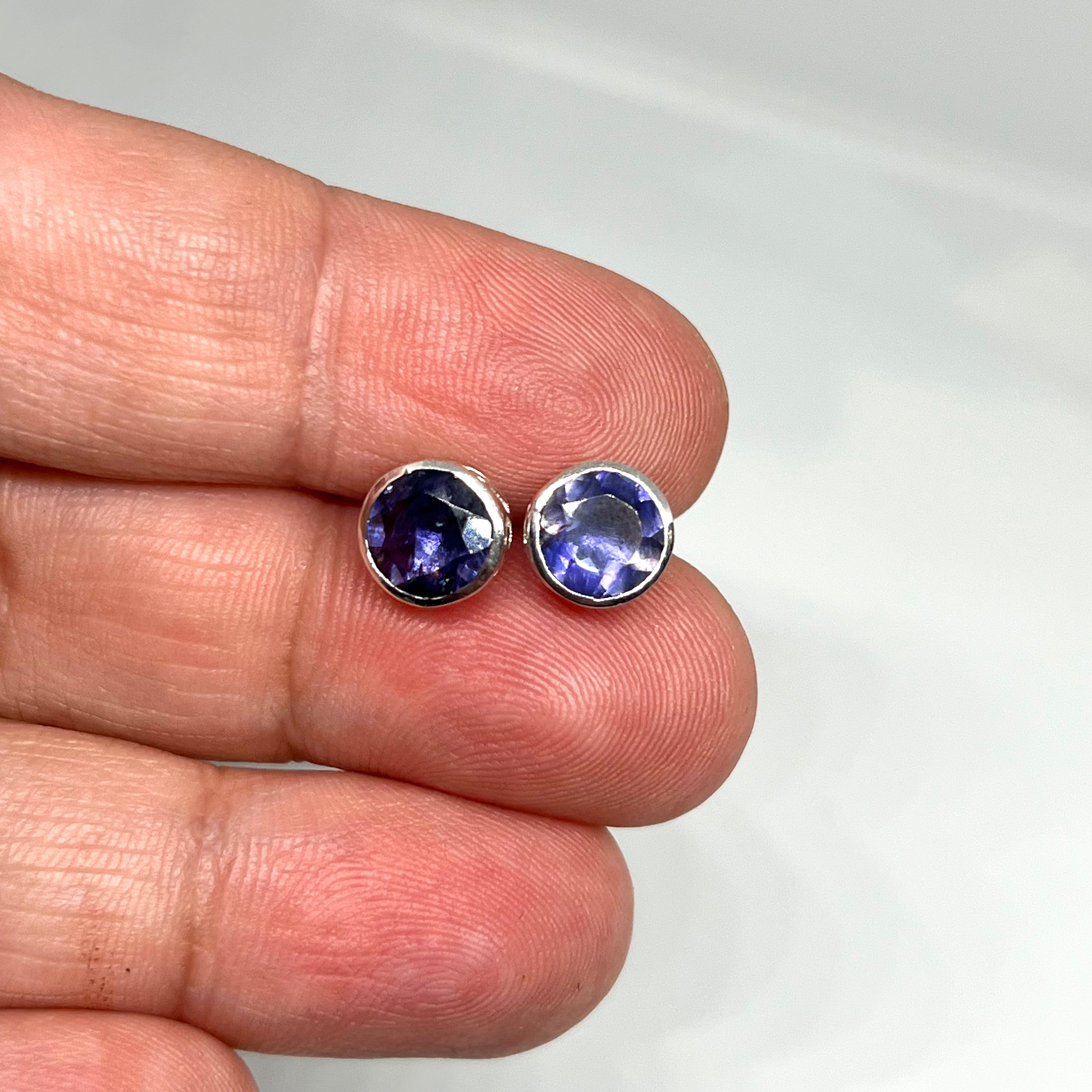 7mm Round Faceted Gemstone Stud Earrings - Decorative Bezel Set for Women, Hypoallergenic Jewelry - Perfect for Daily Wear, Parties & Special Occasions