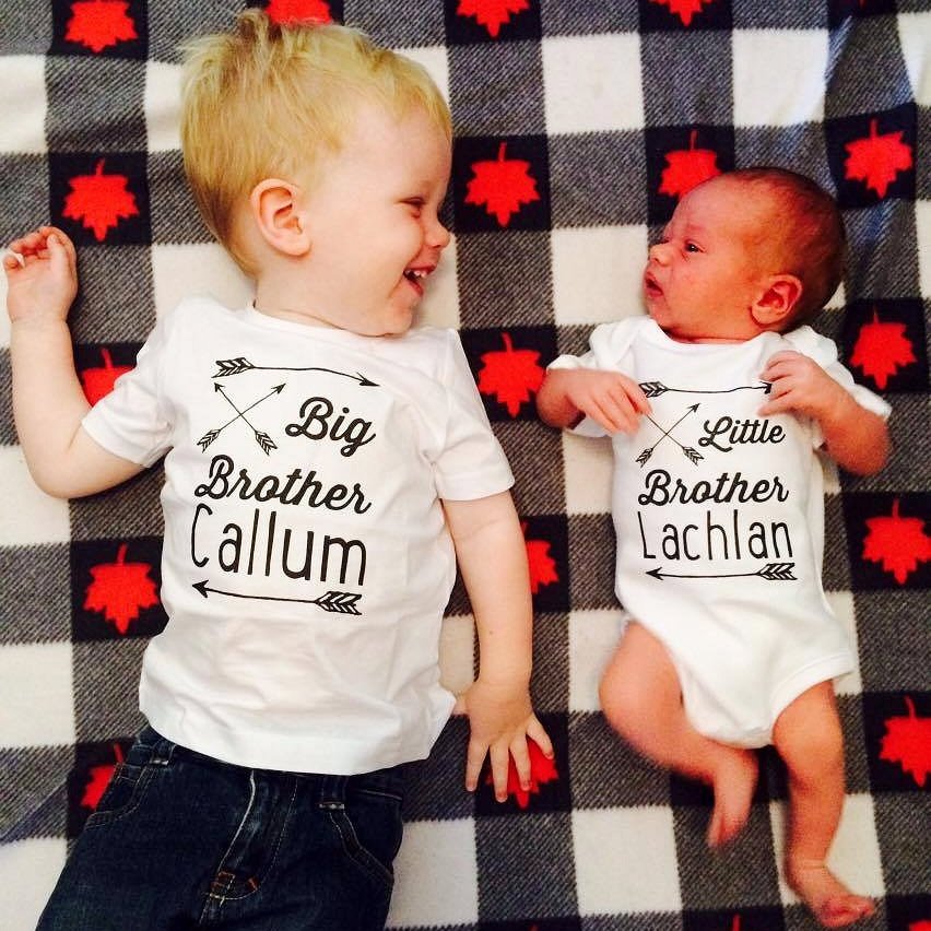 Custom Personalized Sibling Matching Outfits - Big Brother & Little Brother Name Printed T-Shirts - Perfect for Family Photos, Twin Looks & Special Occasions