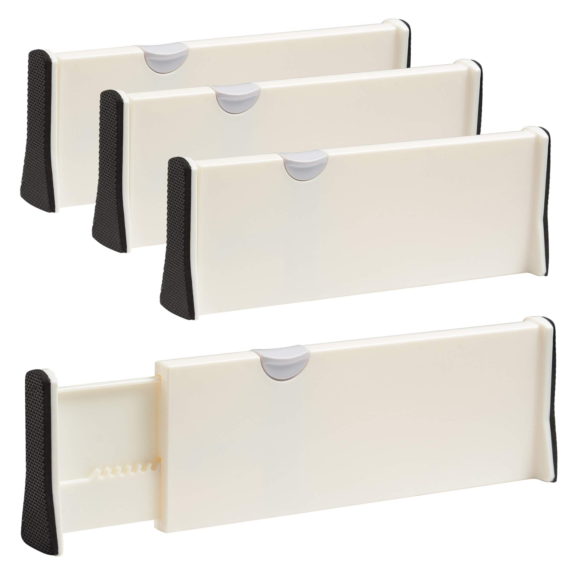 Yescom 4-Pack Adjustable Drawer Dividers - Expandable Organizer for Kitchen, Office & Bedroom Storage - White Plastic Division Boards for Utensils, Makeup, Office Supplies & More