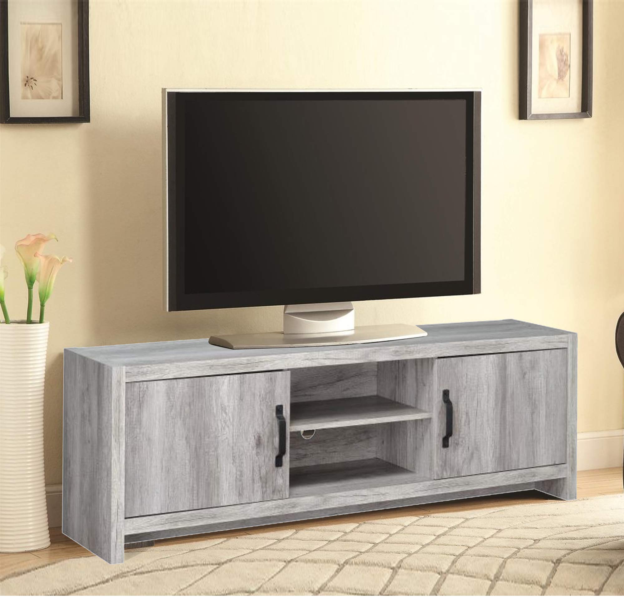 Benjara Marvelous Driftwood TV Console - Gray Wooden Entertainment Center for Living Room, Bedroom & Home Theater | Rustic Modern Furniture with Storage Shelves