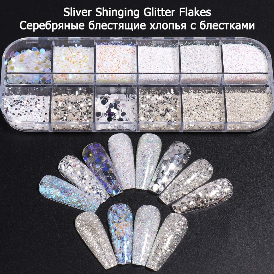 Boxoon Non-Toxic Nail Art Sequin Set - Glitter Manicure Sequins & Nail Foil Stickers for DIY Nail Designs | Perfect for Home Manicures, Parties & Special Occasions