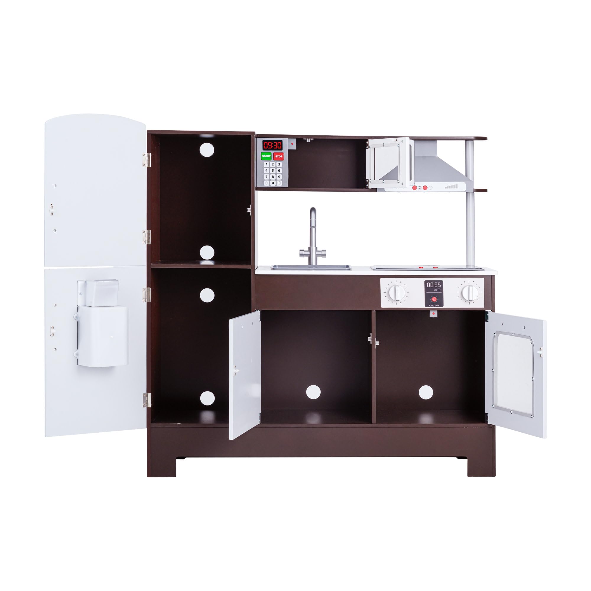Teamson Kids Little Chef Play Kitchen Munich Classic - Wooden Pretend Play Kitchen Set with Electric Writing Board, Espresso/Gray - Perfect for Toddlers Role Play & Early Learning at Home