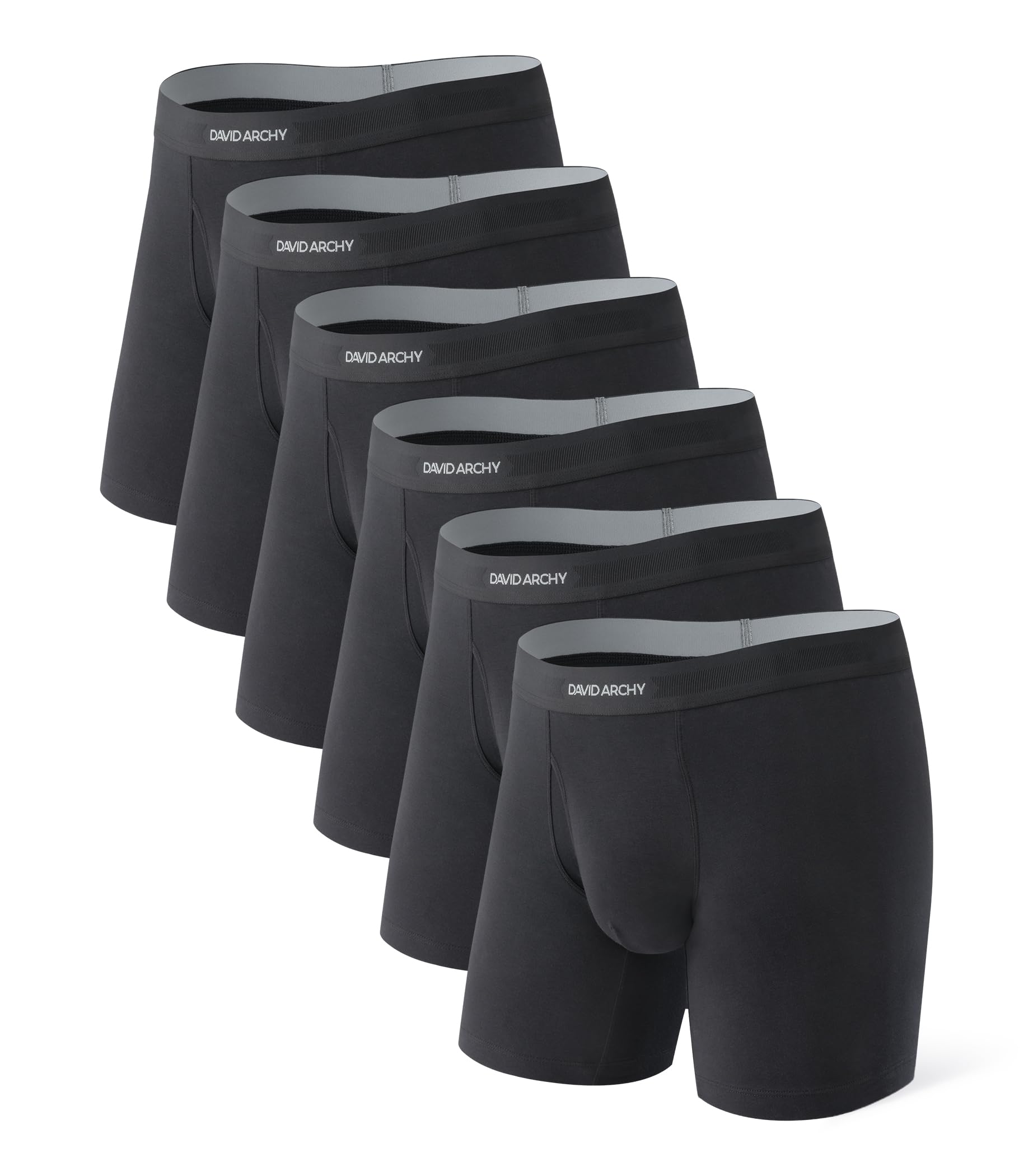 DAVID ARCHY Men's Cotton Boxer Briefs 6-Pack - Soft, Breathable & Comfortable Underwear with Fly Opening for Everyday Wear, Workout & Lounge