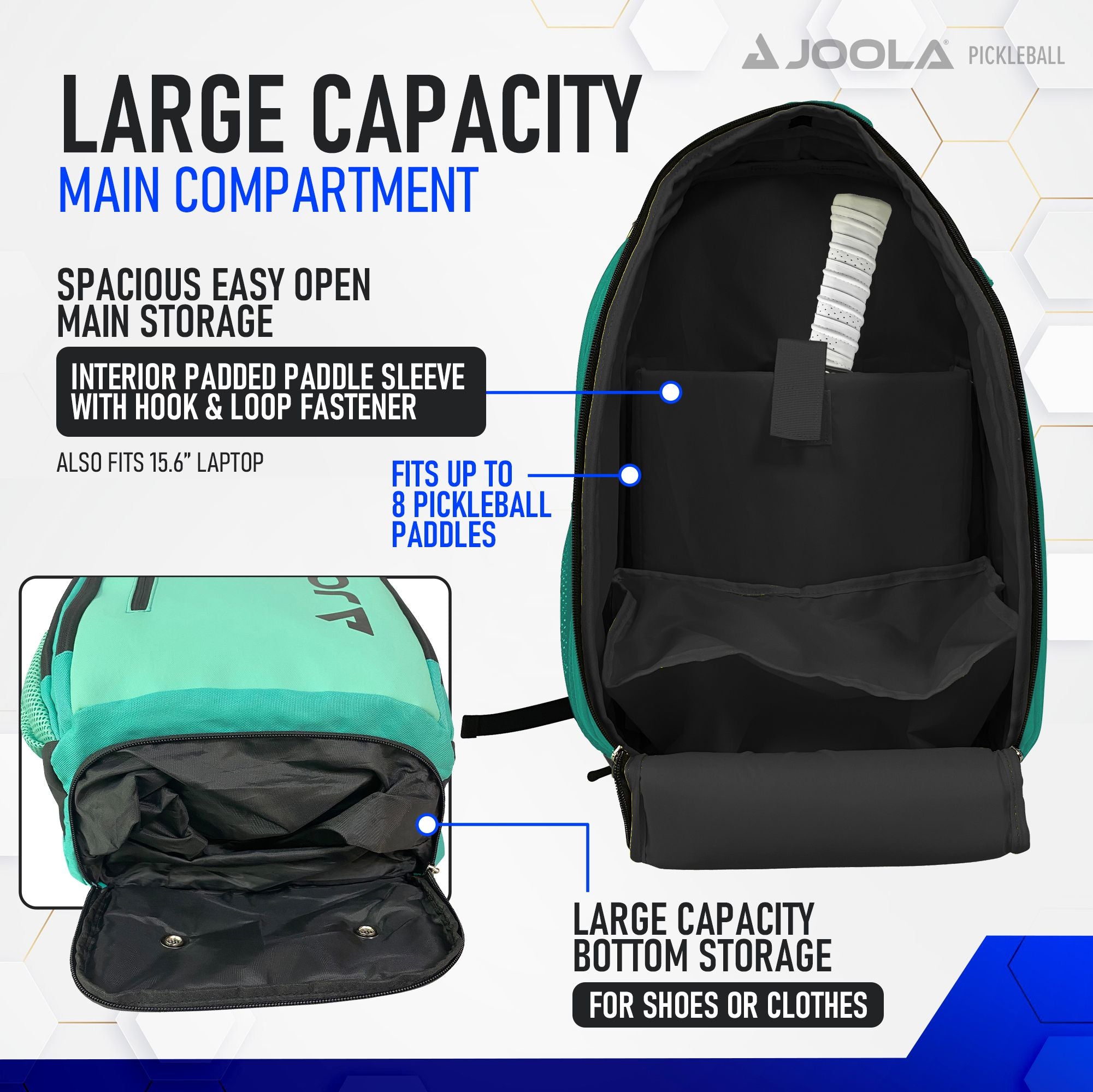 JOOLA Vision II Table Tennis Backpack (Petrol/Teal) - Premium Ping Pong Equipment Storage for Paddles, Balls & Accessories - Perfect for Tournaments & Practice Sessions