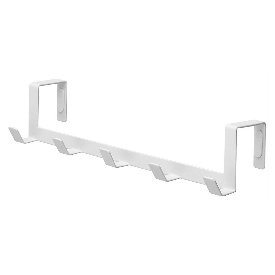 YAMAZAKI Smart Over The Door Hanger with 5 Hooks - White - Perfect for Bedroom, Bathroom, Closet & Entryway Organization