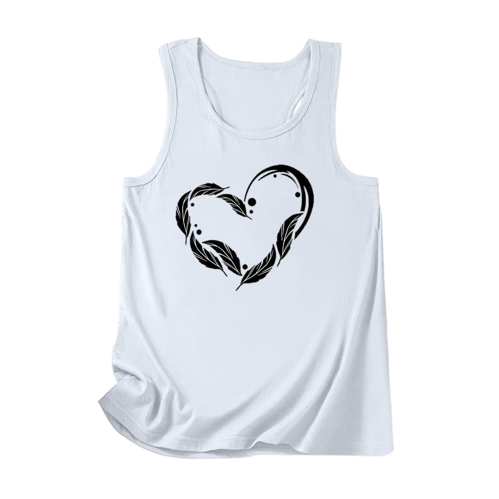 Women's Uppada Sleeveless Summer Tops - Cute Heart Print Boatneck Casual Tank Tops, Loose Fit Fashion T-Shirts for Beach, Vacation & Everyday Wear