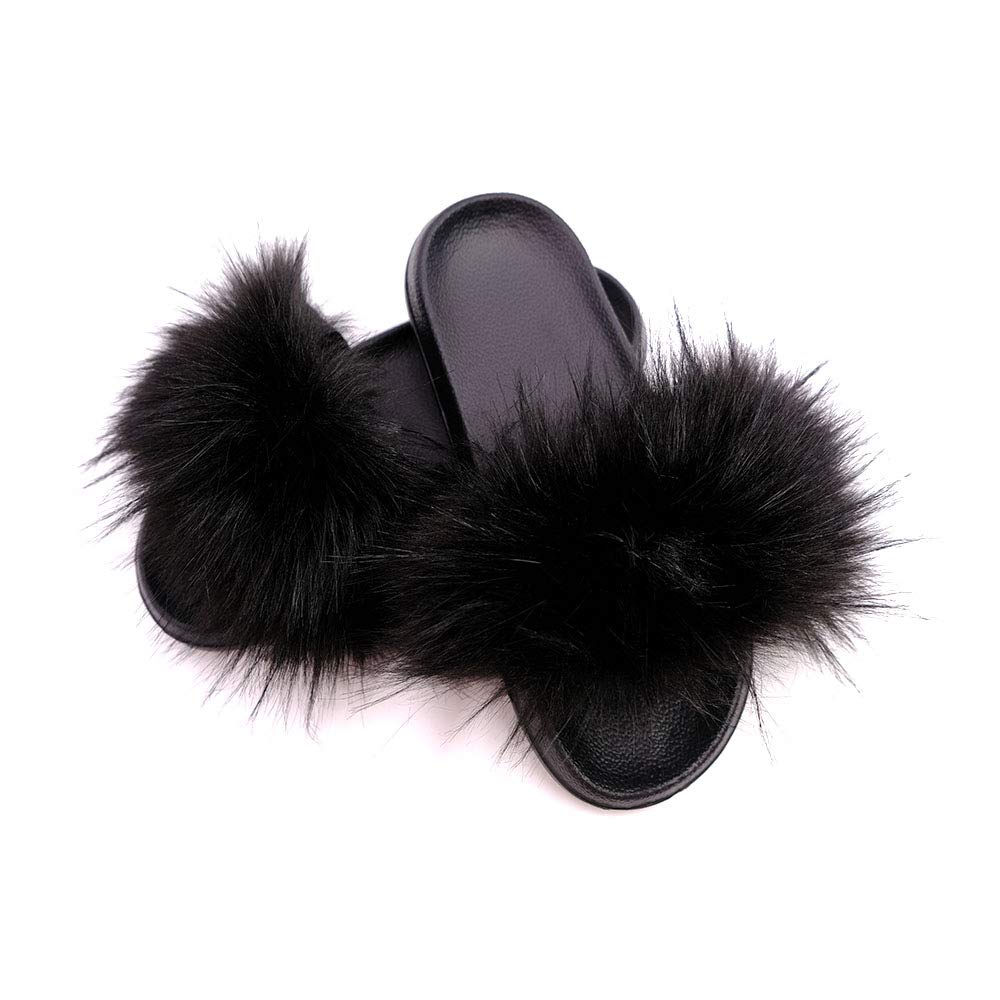 Women's Faux Fur Slides - Fluffy Fuzzy Slipper Sandals with Open Toe for Indoor & Outdoor Wear | Cozy House Shoes, Lounge Slippers for Women, Perfect for Home, Beach, and Casual Outings