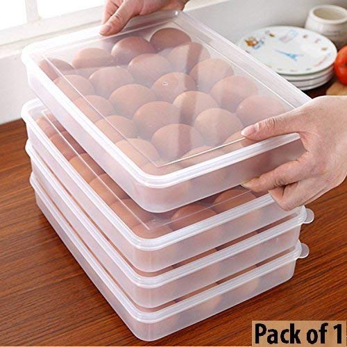 FYCAN 24 Grid Stackable Plastic Egg Storage Container for Refrigerator - 30x23x5cm Egg Tray Organizer for Kitchen, Fridge - Perfect for Farm Fresh Eggs, Meal Prep & Space Saving Storage (1 Pack)