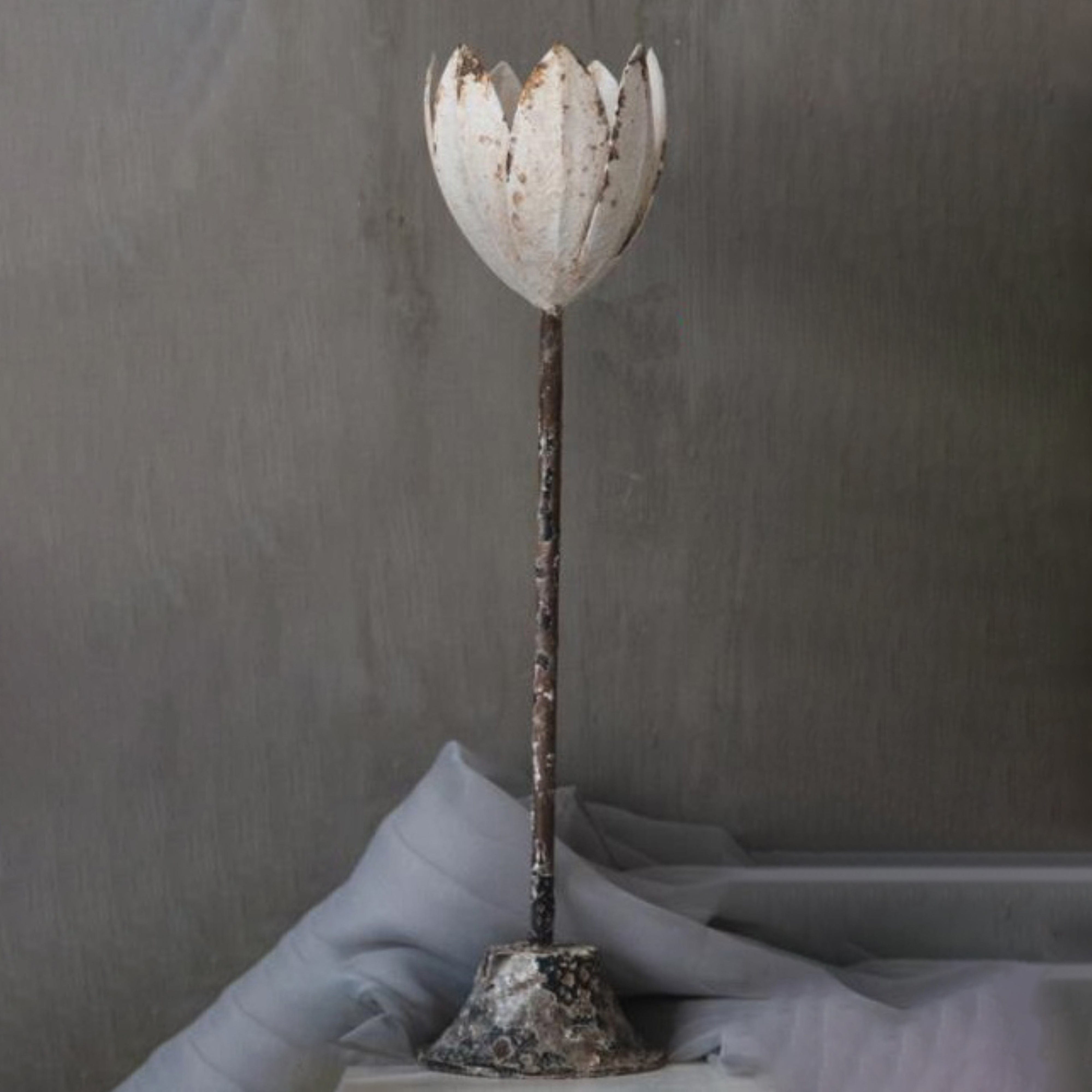 Vintage White Iron Long Stem Candle Holder with Floral Design - Elegant Home Decor for Dining Table, Wedding Centerpiece & Romantic Ambiance