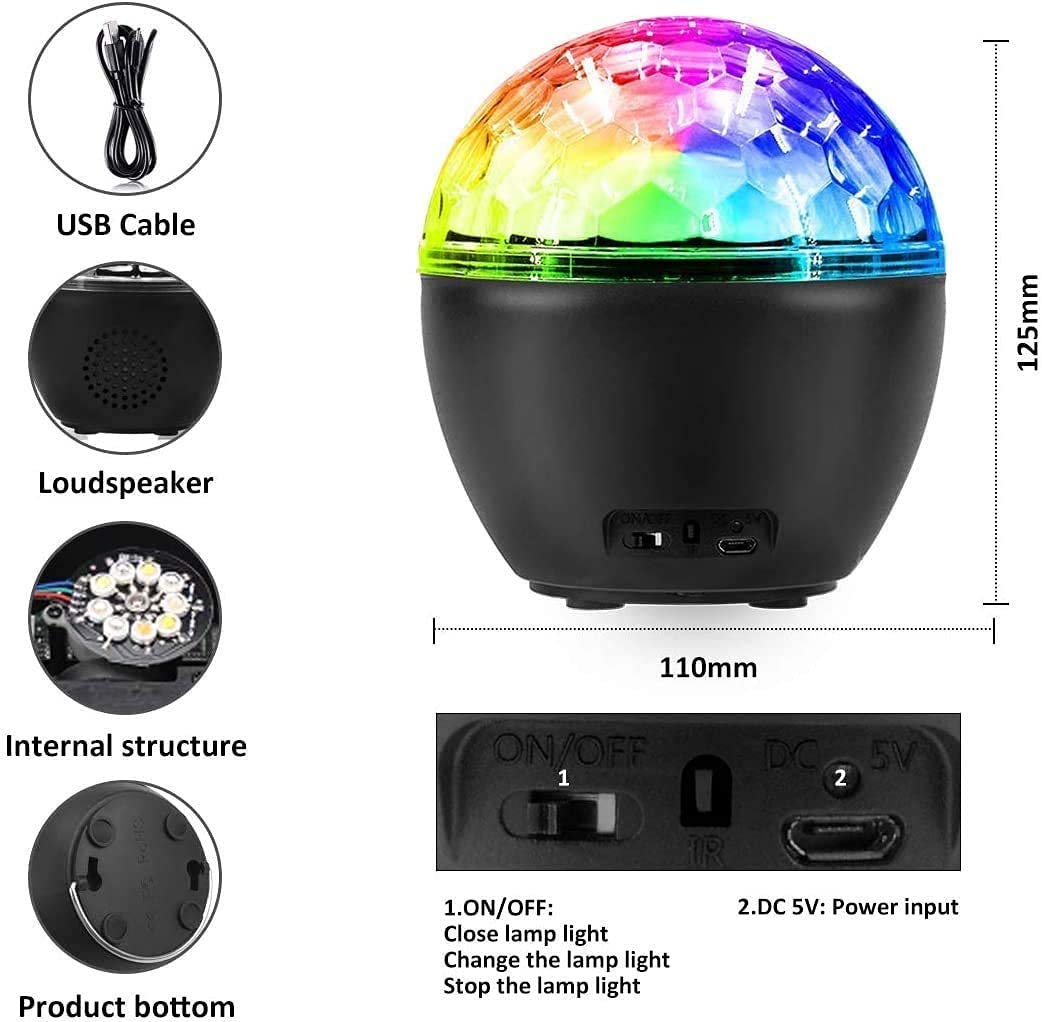 Portable Bluetooth Disco Ball with Remote Control - Sound Activated DJ Strobe Light for Dance Parties, Birthday Celebrations & Room Decor | Perfect for Christmas, Nightclubs, Home Parties & Events