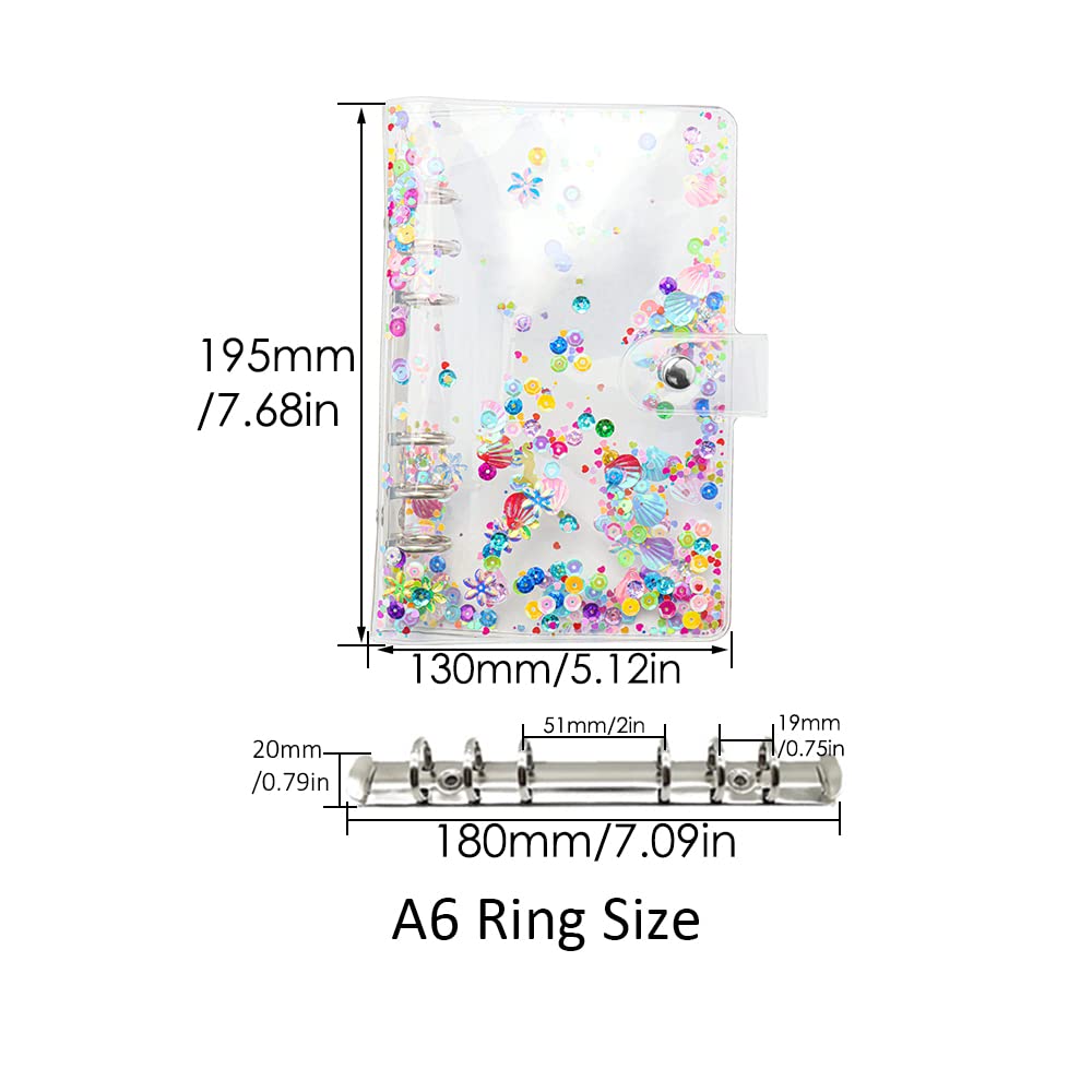 Glitter Quicksand Soft PVC A6 Binder Cover - 6 Ring Planner Protector with Snap Button Closure for Loose Leaf, School, Office & Travel Organization (Pink/Blue) | Perfect for Notebooks, Journals & Document Storage