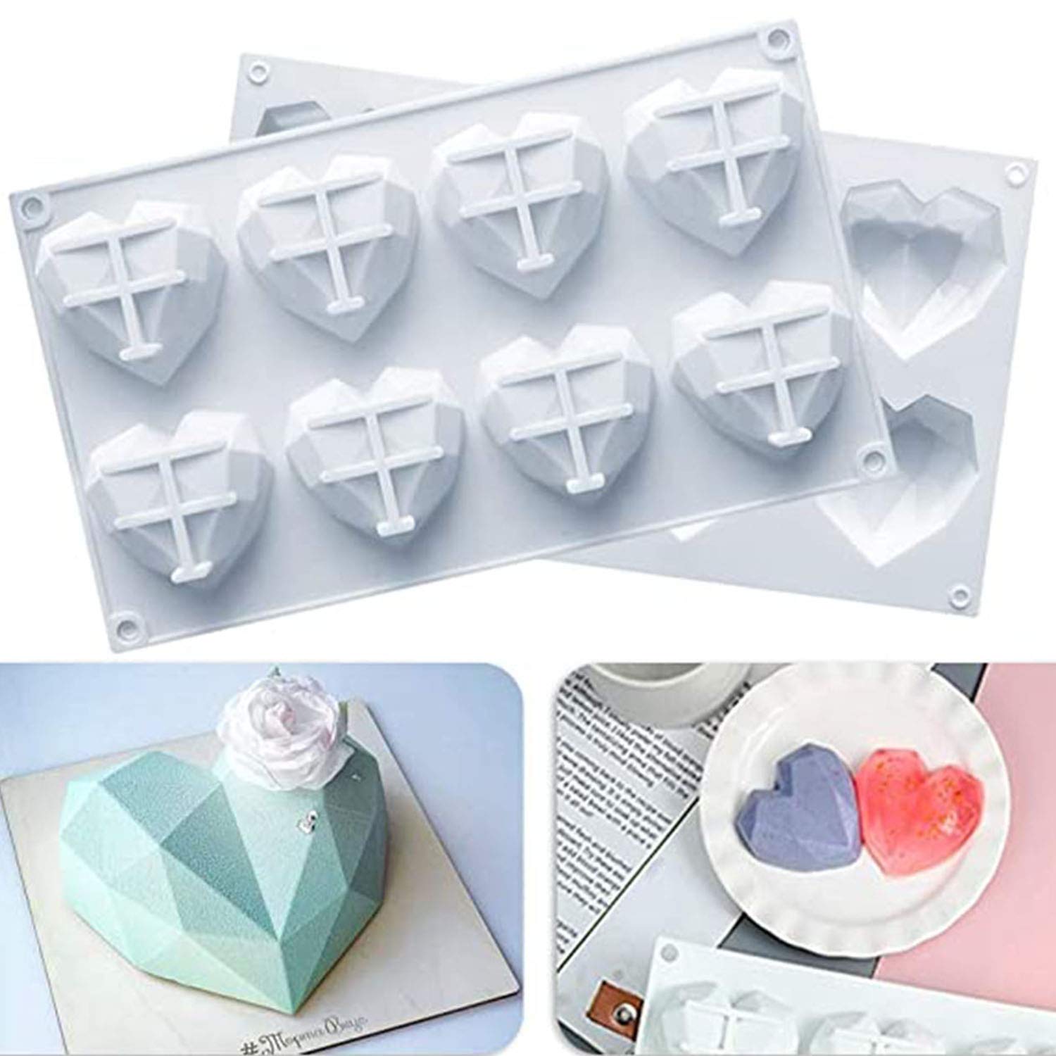 2PCS Heart Shaped Silicone Molds for DIY Chocolate, Candy, Cake, Dessert, Baking, Jelly, Pudding, Fondant - Perfect for Wedding, Engagement & Valentine's Day Gifts & Decorations