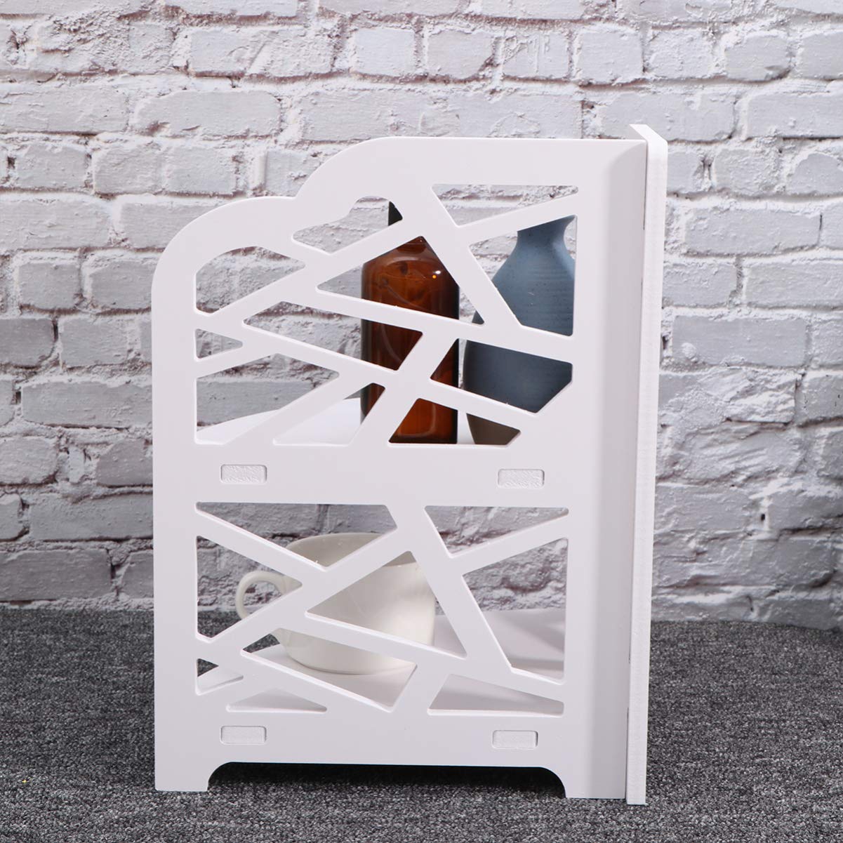 Cabilock White Wooden Corner Shelf - Bathroom Storage Rack, Shower Shelf Organizer with Hollow Design - Perfect for Small Spaces, Bathroom, Kitchen & Laundry Room Organization
