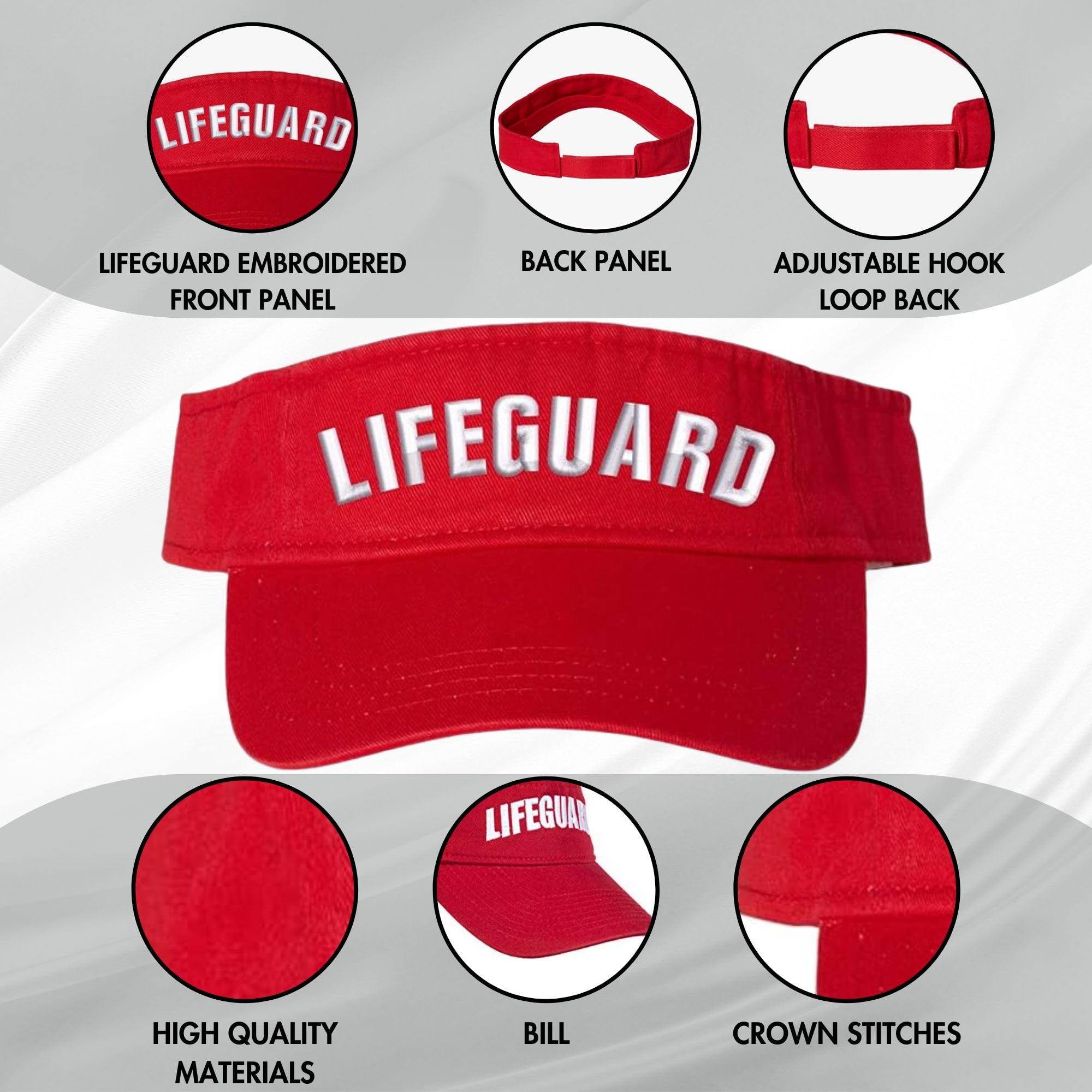 Professional Red Lifeguard Visor Hat - Men & Women's Rescue Guard Brim Cap for Pool, Sun, Beach, and Water Safety
