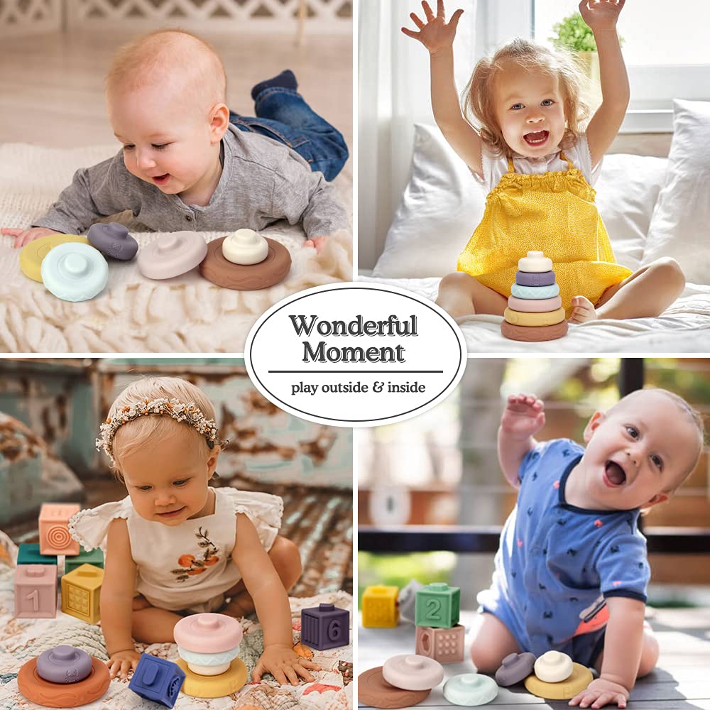 6 PCS Baby Stacking & Nesting Toys - Soft Sensory Blocks with Letters, Animals & Shapes | Early Learning Teether Toys for Infants 6+ Months | Perfect for Playtime, Montessori Education & Toddler Development
