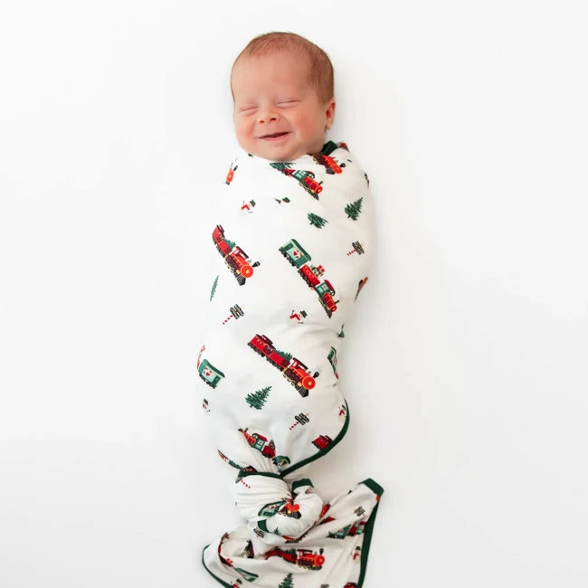 Kyte Baby Holiday Train Printed Swaddle Blanket - Soft Organic Cotton Baby Wrap for Newborns & Infants - Perfect for Swaddling, Nursing & Photo Shoots