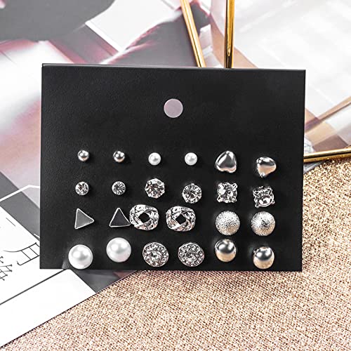 Vembley 18-Piece Silver & Gold Pearl Stud Earrings Set for Women & Girls – Perfect for Gifts, Parties, and Everyday Wear