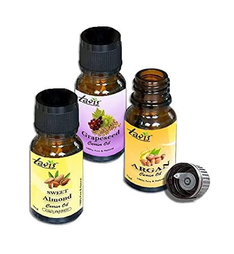 Pure Moroccan Argan Oil, Sweet Almond Oil & Grapeseed Oil Set - 100% Natural Cold Pressed Hair & Skin Care for Dry Scalp, Face Moisturizer & Massage Therapy