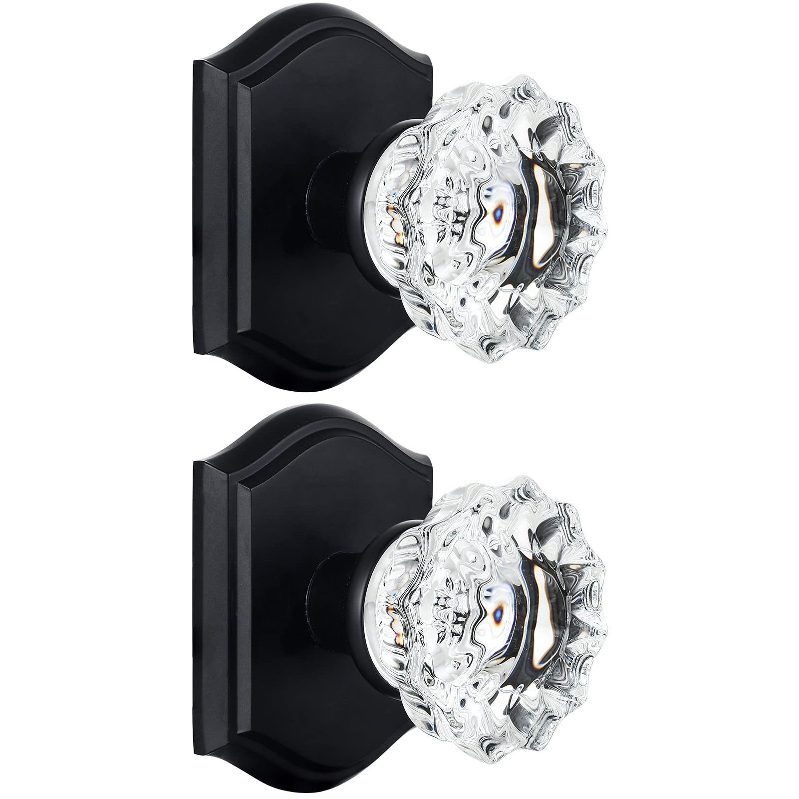 CLCTK 2 Pack Antique Crystal Glass Half-Dummy Door Knobs - Matte Black Finish for Hallway & Closet Doors | Vintage Style Decorative Hardware for Interior Doors, Cabinets & Furniture