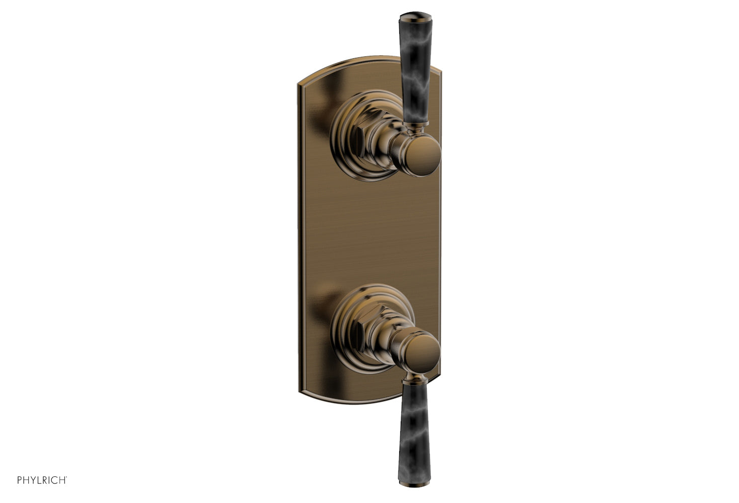 HEX TRADITIONAL / HENRI 1/2 Thermostatic Shower Valve with Volume Control & Diverter - Black Marble Handles (Model 4 155) for Bathroom & Shower Renovation