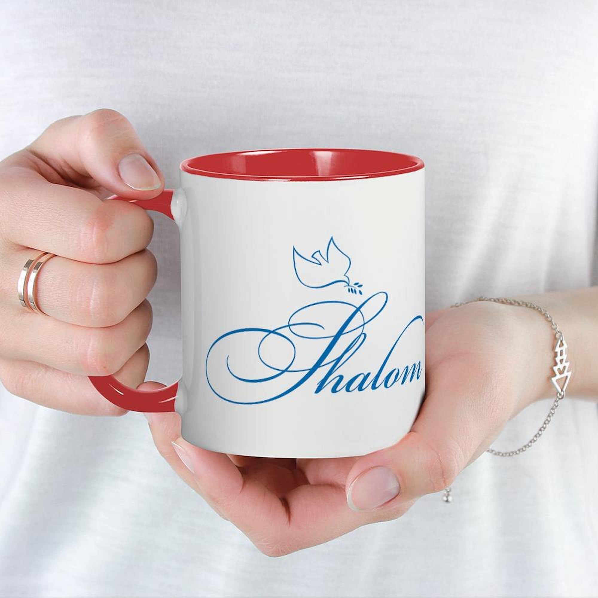 Shalom And Dove Ceramic Coffee Mug 11 oz (325 ml) - Inspirational Gift for Jewish Holidays, Housewarming & Office Use - Perfect for Tea, Hot Chocolate & Morning Coffee